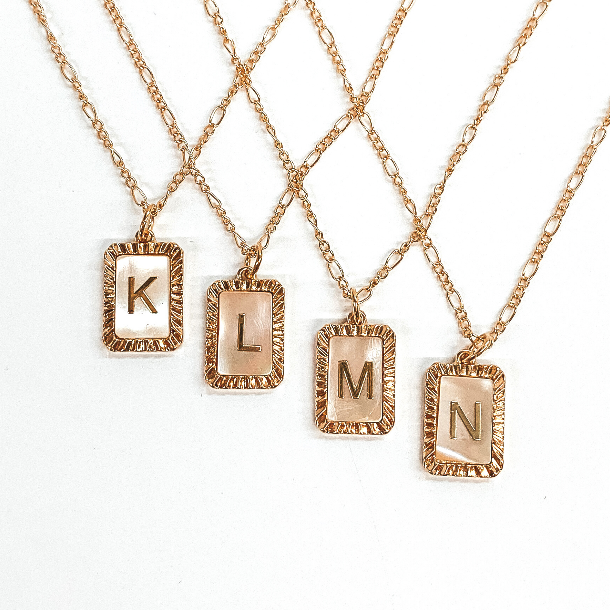 Figaro Chain Necklace with Rectangle Initial Pendant in Gold Tone - Giddy Up Glamour Boutique