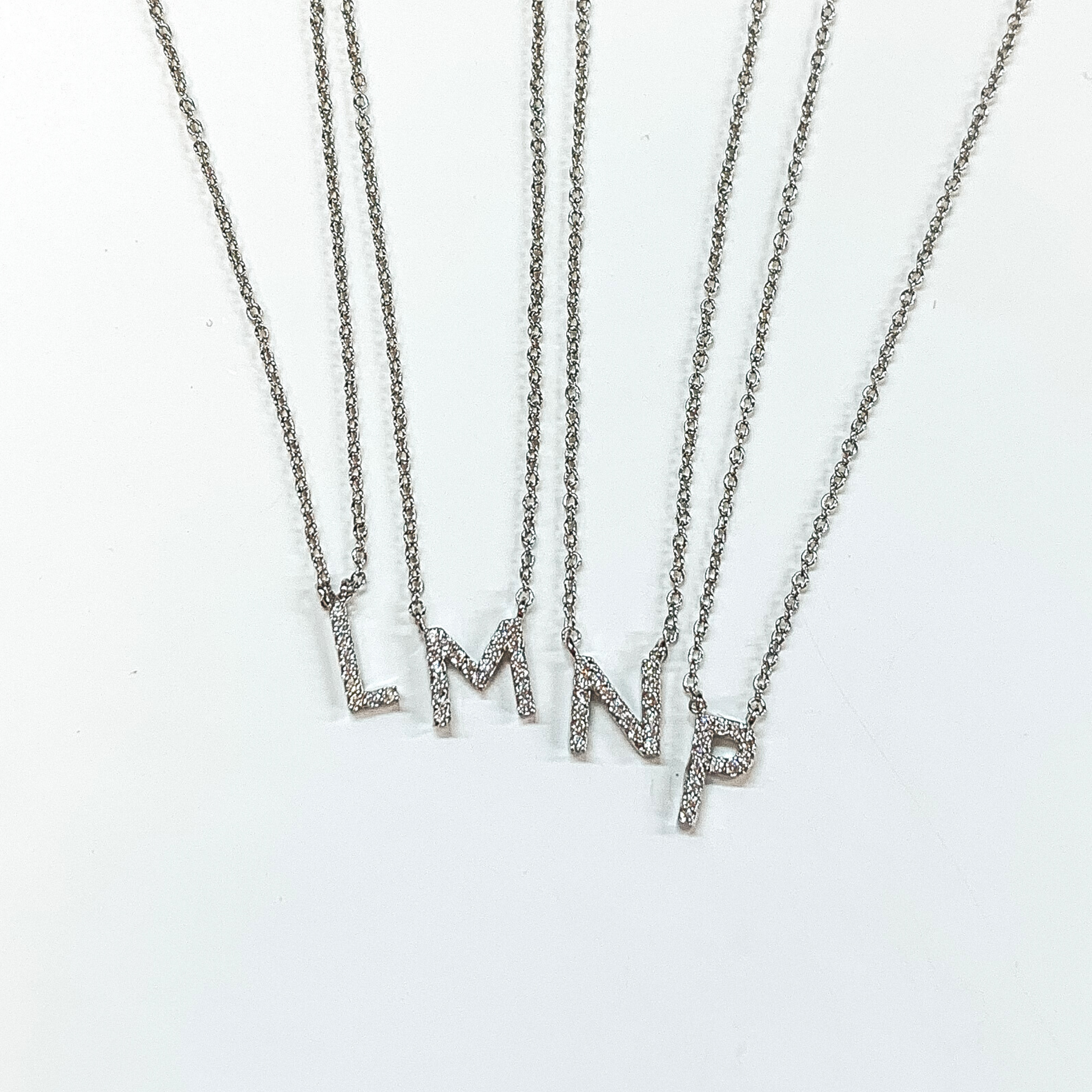 Mini CZ Crystal Initial Necklaces in Silver - Giddy Up Glamour Boutique