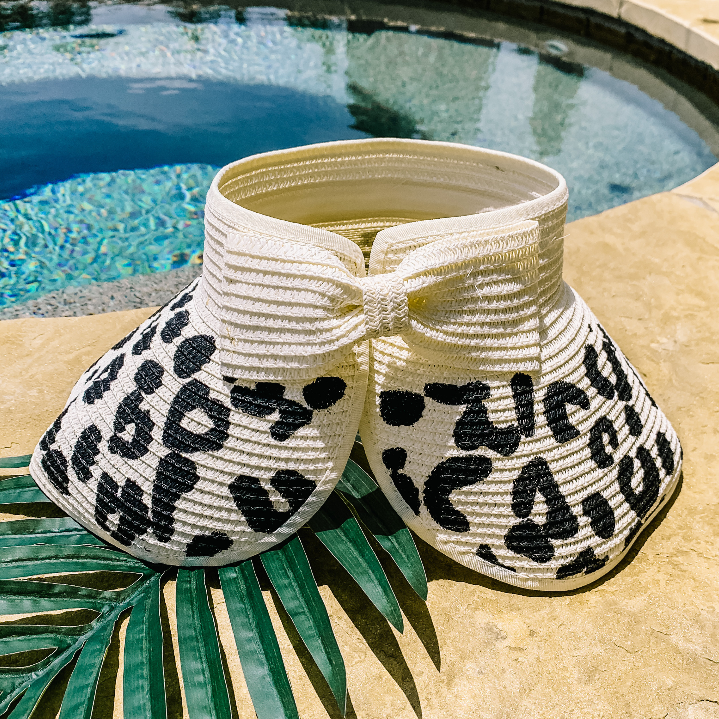 Poolside Chic Velcro Sun Visor in Ivory with Leopard Print - Giddy Up Glamour Boutique