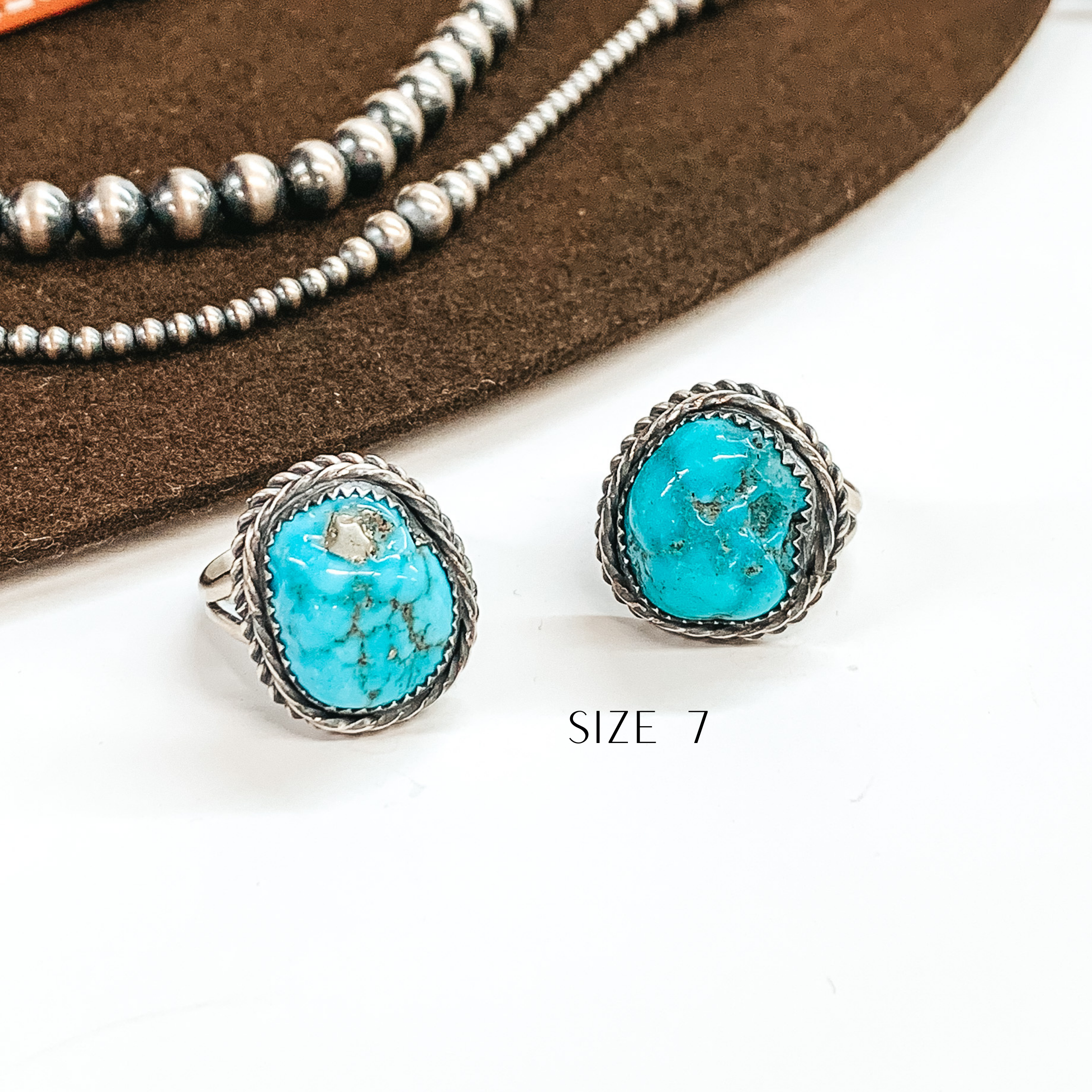 Eli Skeets | Navajo Handmade Sterling Silver Ring Asymmetrical Kingman Turquoise Stone - Giddy Up Glamour Boutique