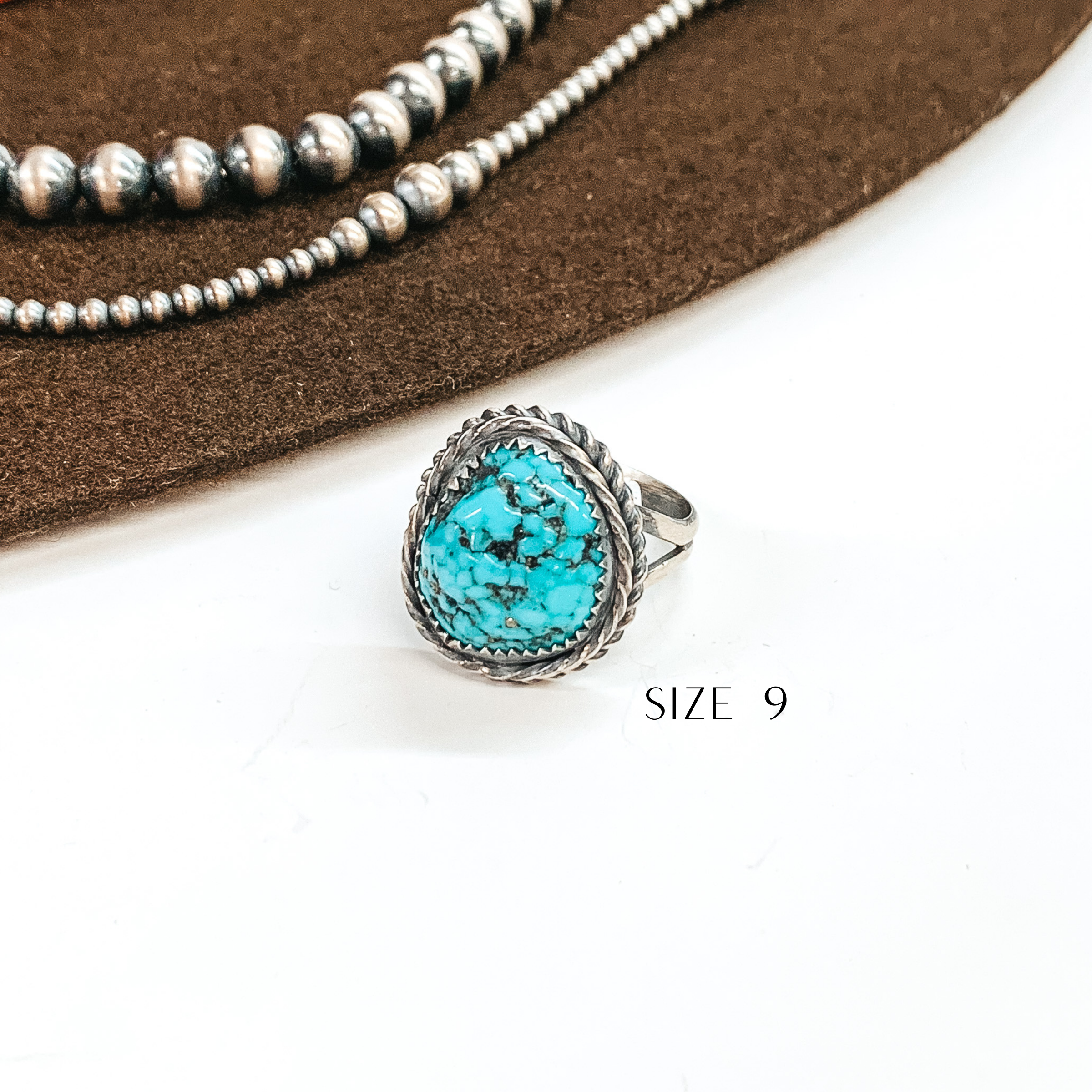 Eli Skeets | Navajo Handmade Sterling Silver Ring Asymmetrical Kingman Turquoise Stone - Giddy Up Glamour Boutique