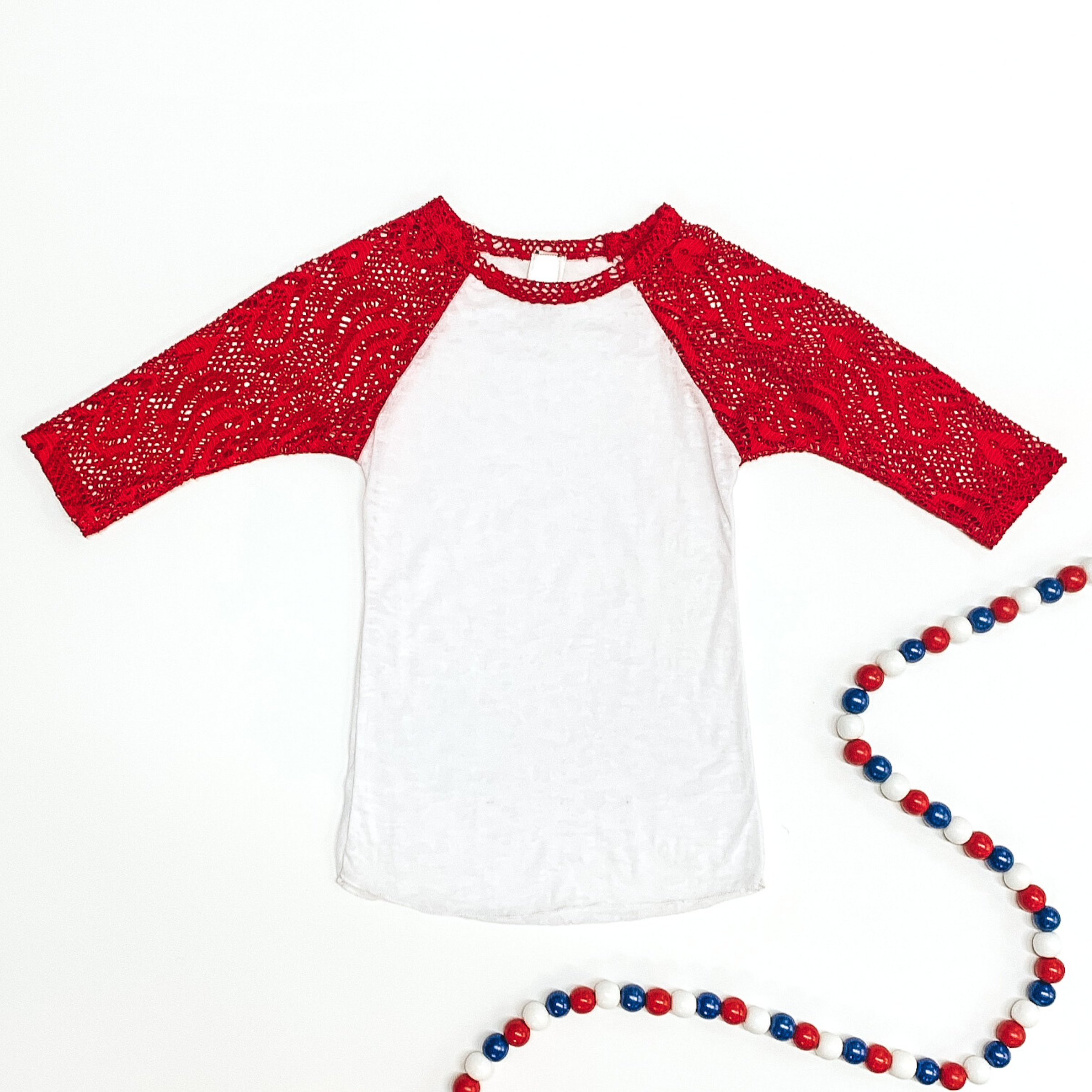 Children's Crochet with Love White Burnout Baseball Tee with Red Crochet Sleeves - Giddy Up Glamour Boutique