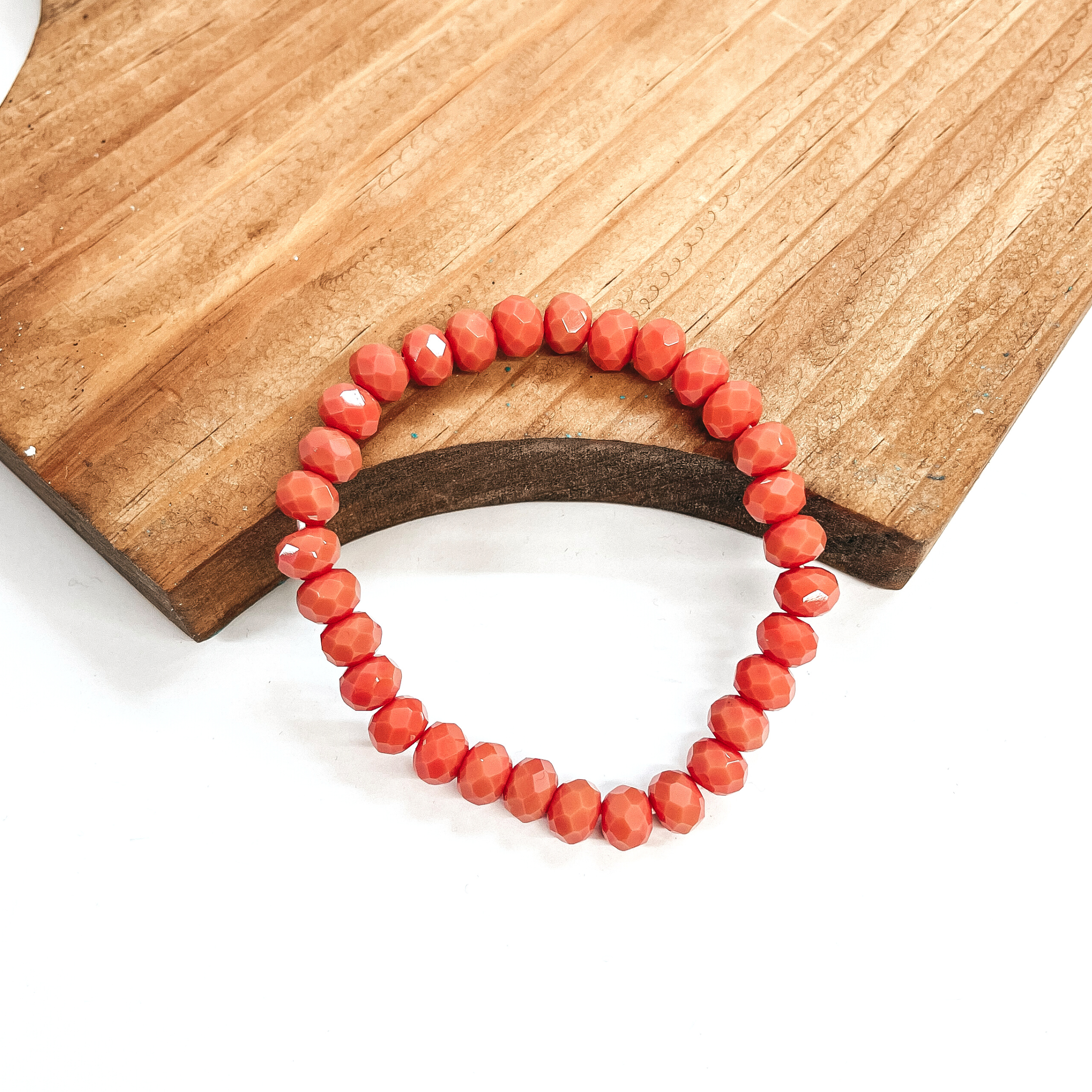 Buy 3 for $10 | Crystal Beaded Stacker Bracelet in Coral Orange - Giddy Up Glamour Boutique