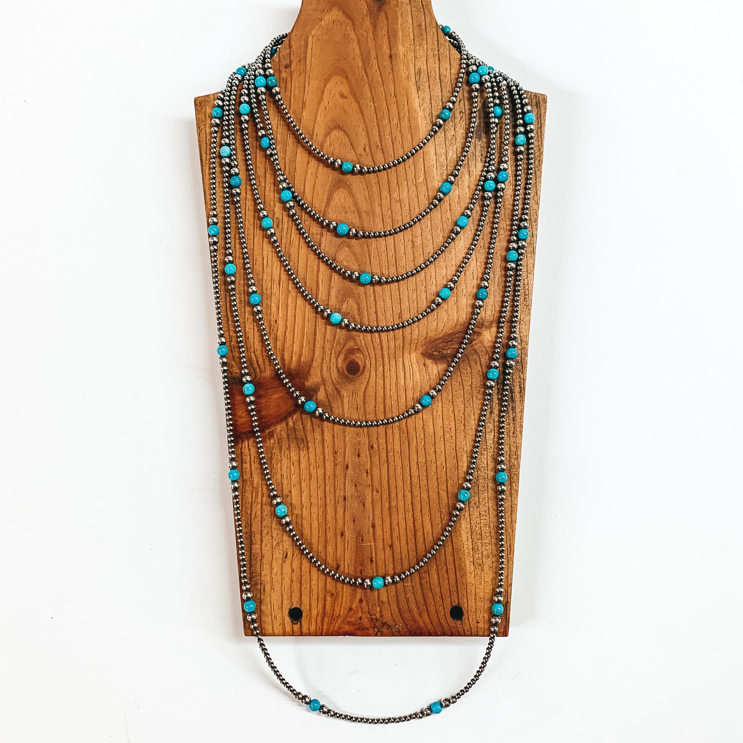 Navajo | Navajo Handmade 3-6mm Navajo Pearls Necklace with Sleeping Beauty Beads | Varying Lengths - Giddy Up Glamour Boutique