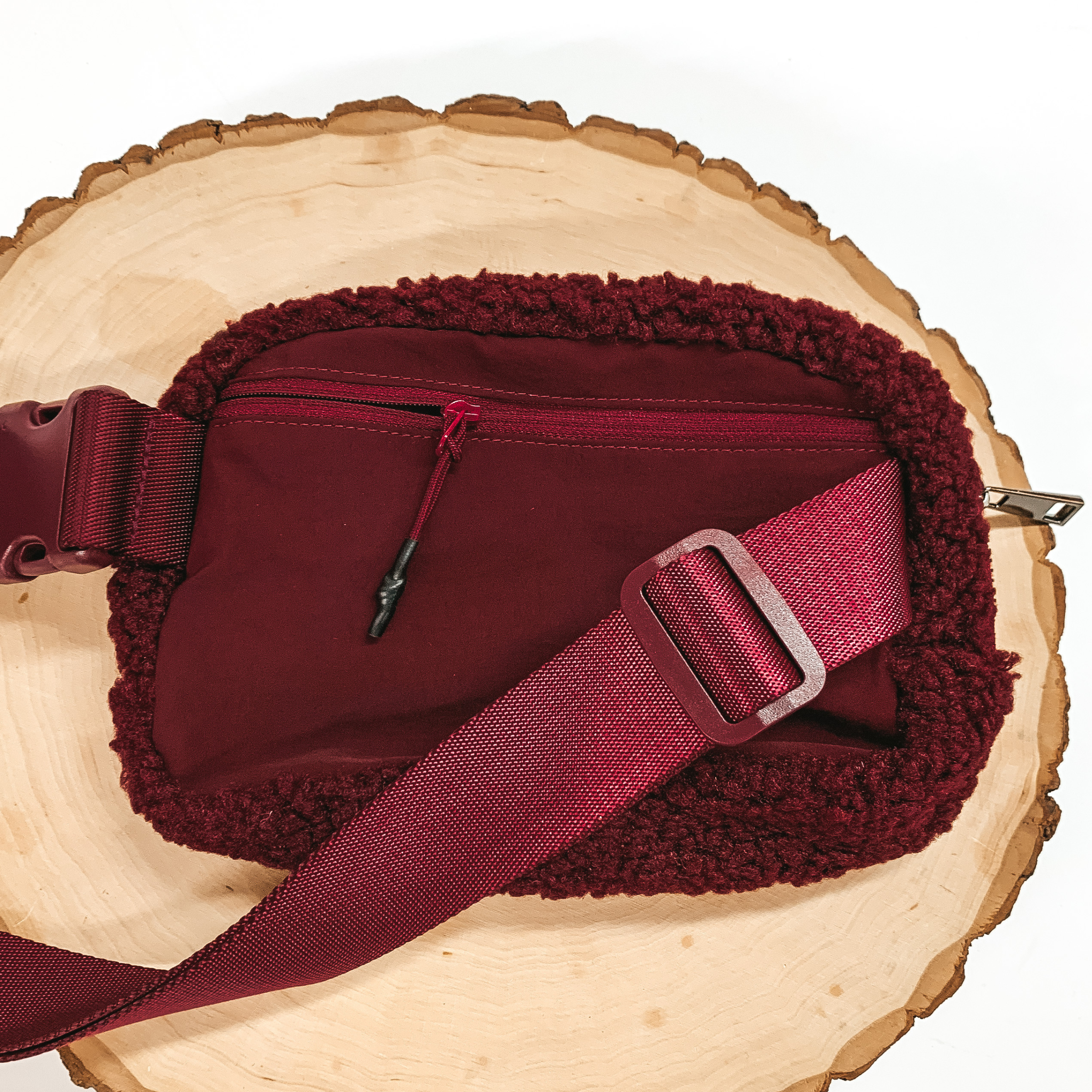 Headed to Aspen Sherpa Fanny Pack in Maroon - Giddy Up Glamour Boutique