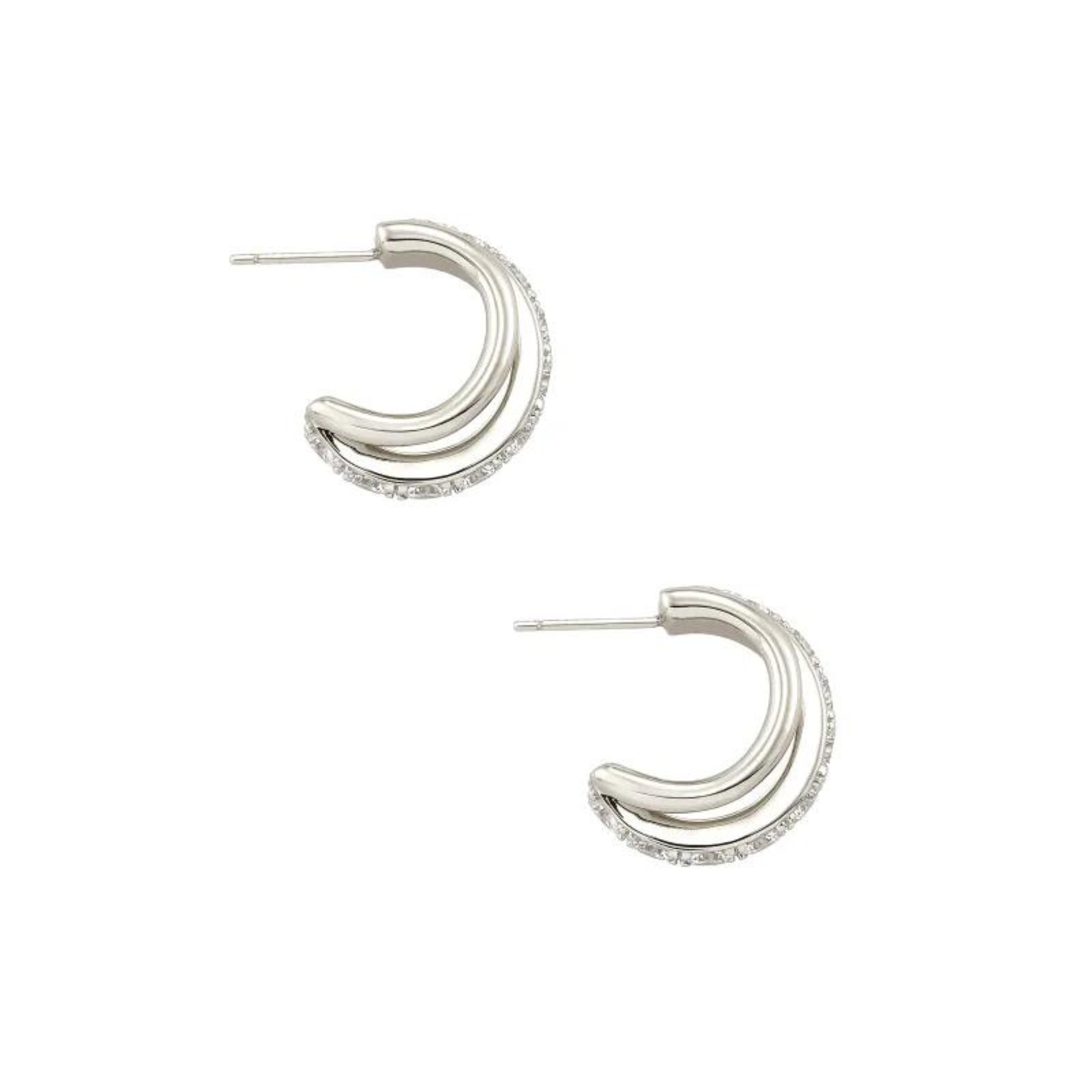 Kendra Scott | Livy Silver Huggie Earrings in White Crystal - Giddy Up Glamour Boutique