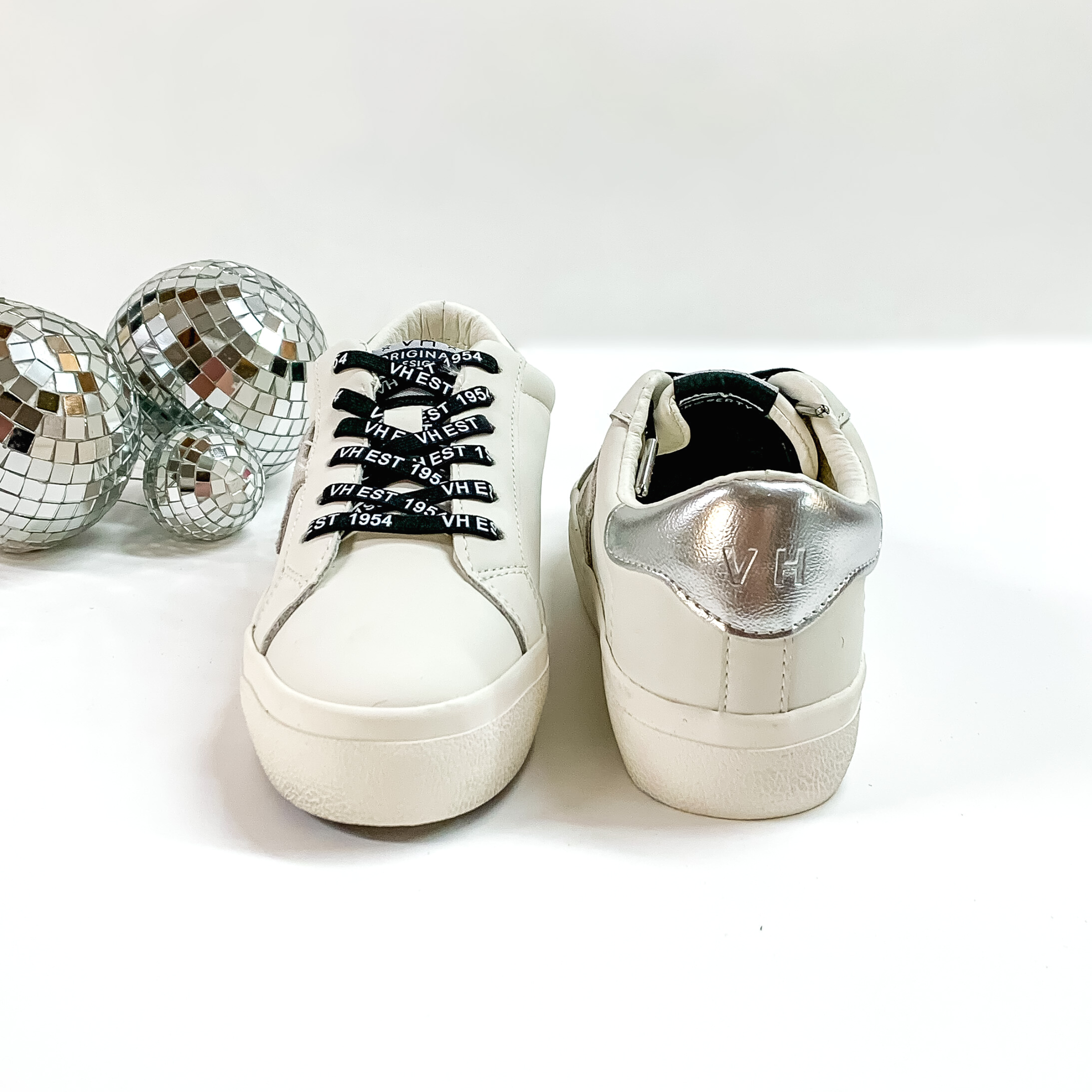 Last Chance Size 7.5 | Vintage Havana | Liz Sneakers with Glitter Star in White - Giddy Up Glamour Boutique