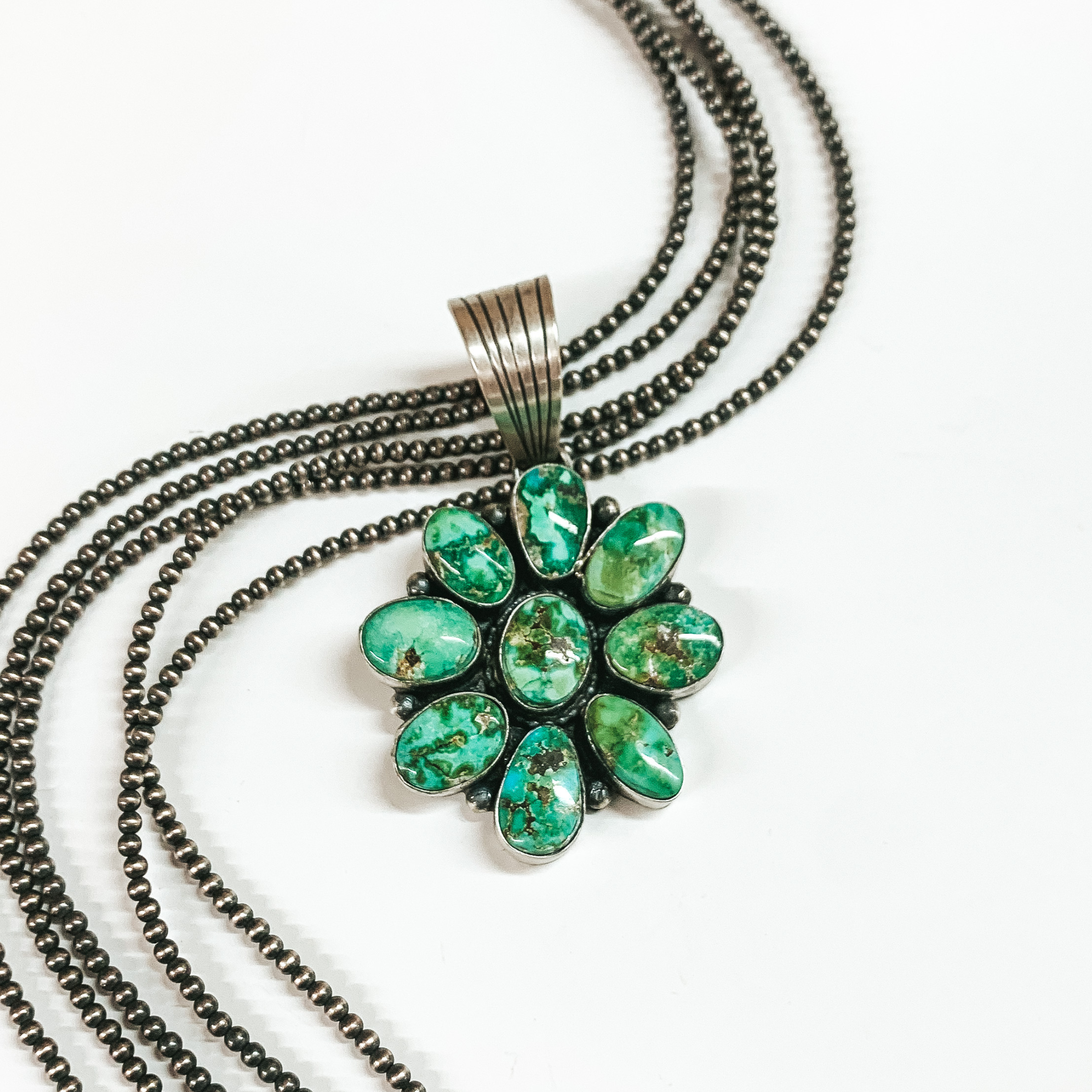 Lorenzo Juan | Navajo Handmade Sterling Silver and Sonoran Gold Turquoise Stone Cluster Pendant - Giddy Up Glamour Boutique
