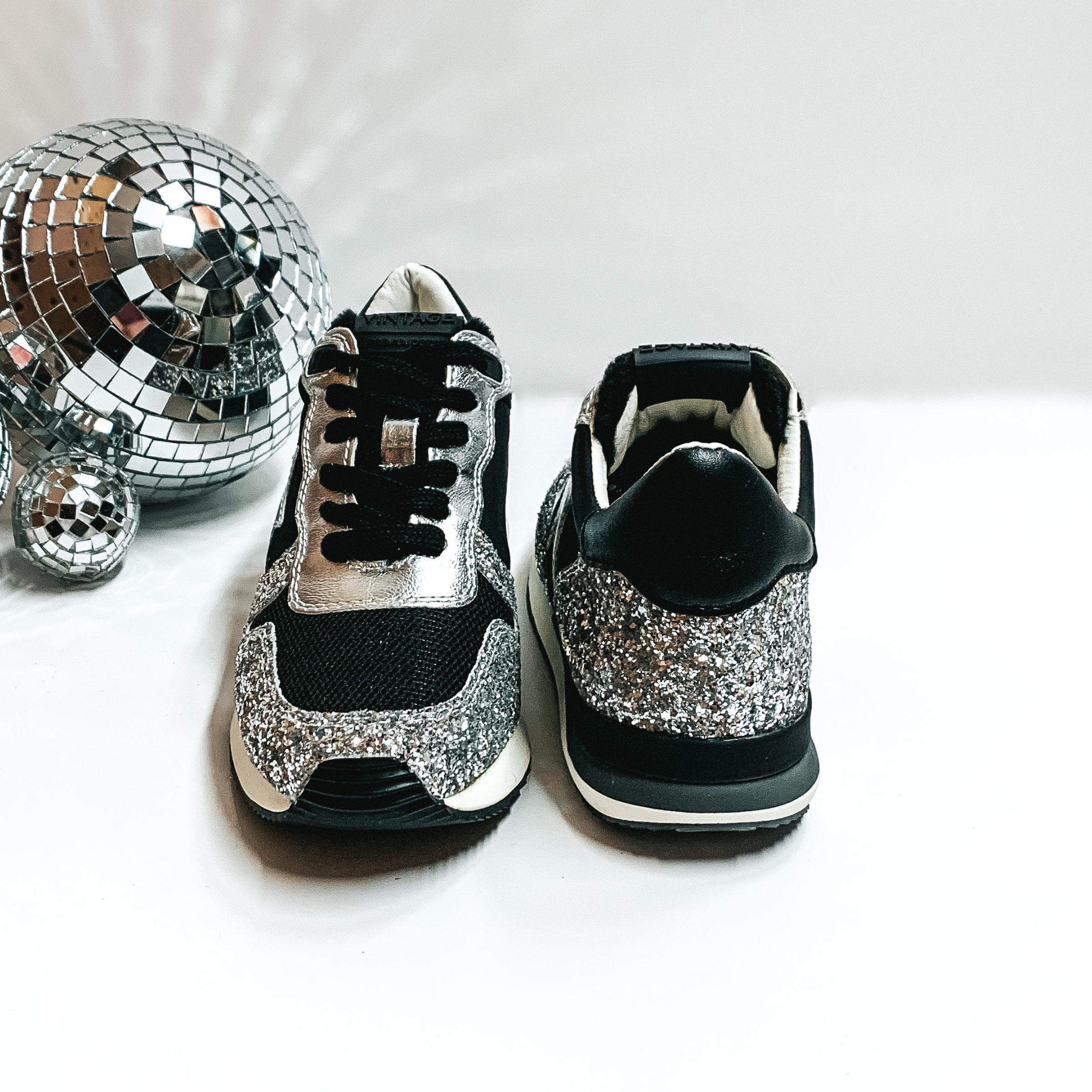 Vintage Havana | Rock Running Shoe in Black and Silver Glitter - Giddy Up Glamour Boutique