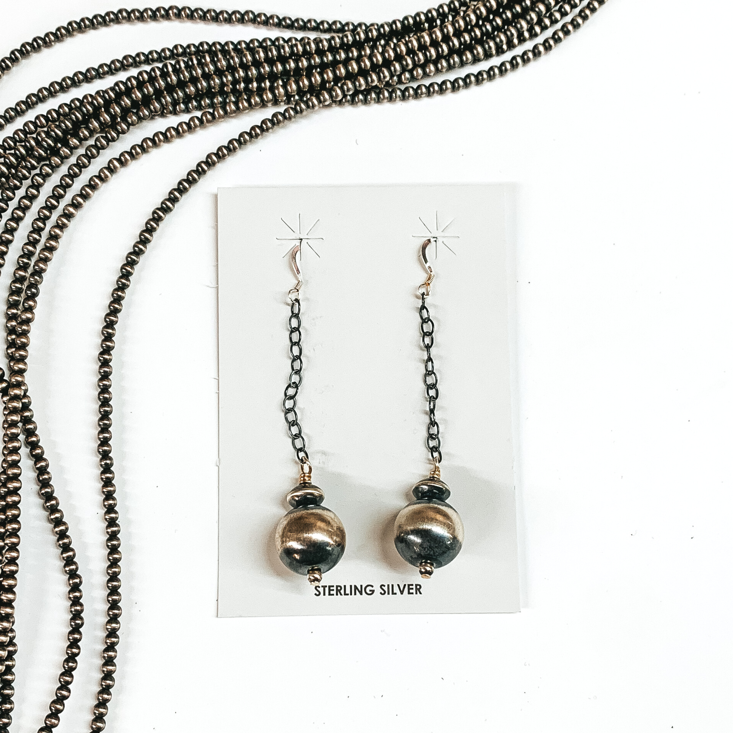 Mason Lee | Navajo Handmade Sterling Silver Navajo Pearl Drop Earrings - Giddy Up Glamour Boutique