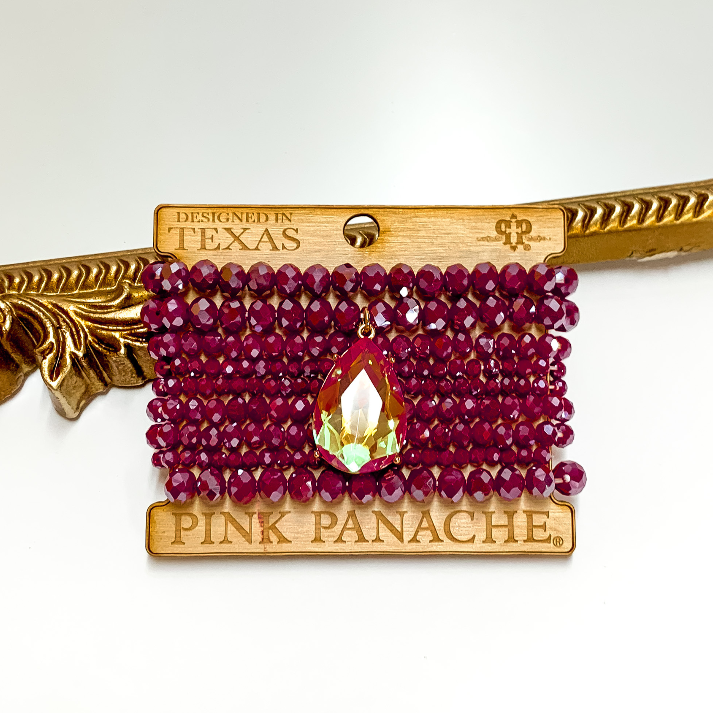 Pink Panache | Crystal Beaded Bracelet Set in Fuchsia with Large Fuchsia AB Crystal Teardrop - Giddy Up Glamour Boutique