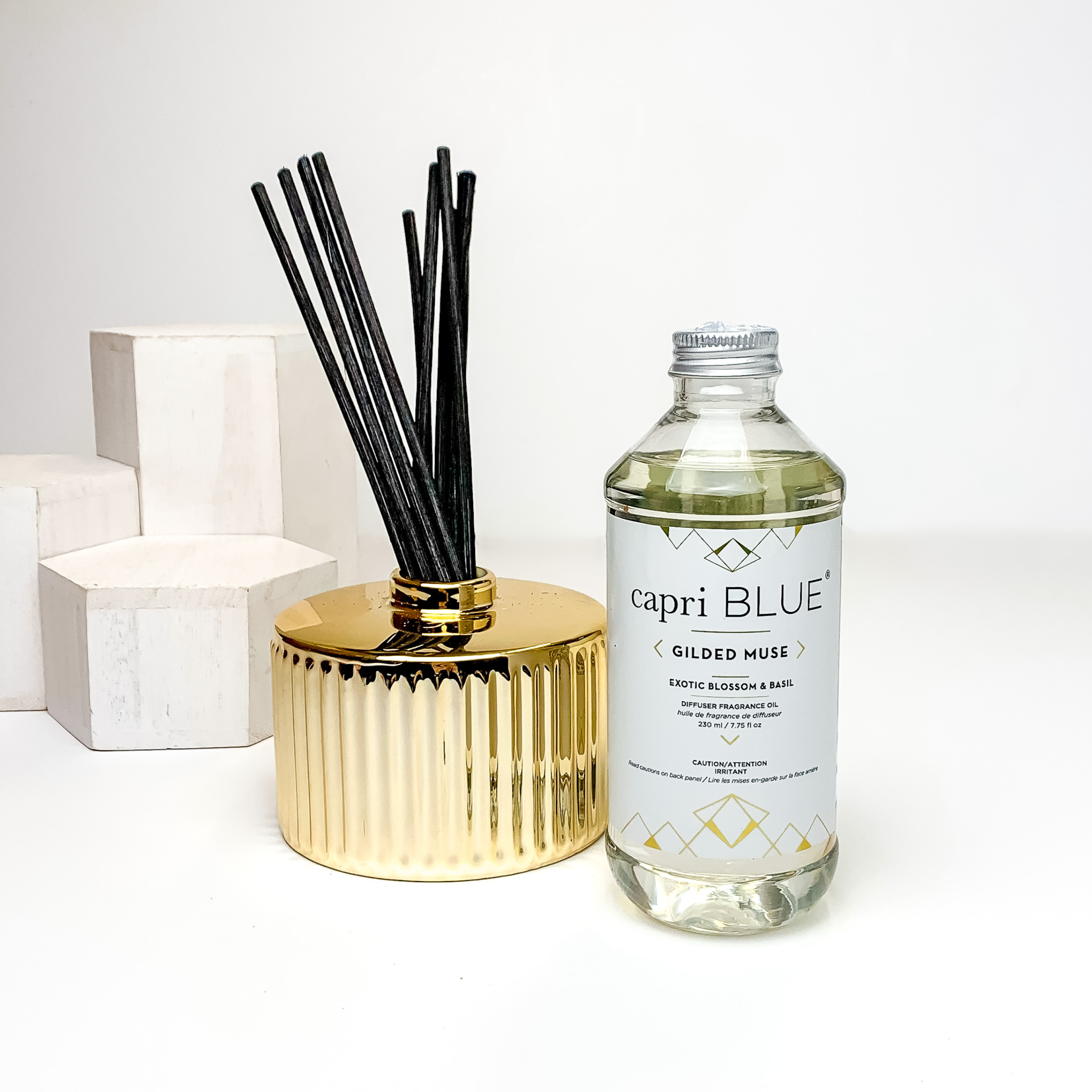 Capri Blue | Gold Gilded Fragranced Reed Diffuser | Exotic Blossom & Basil - Giddy Up Glamour Boutique