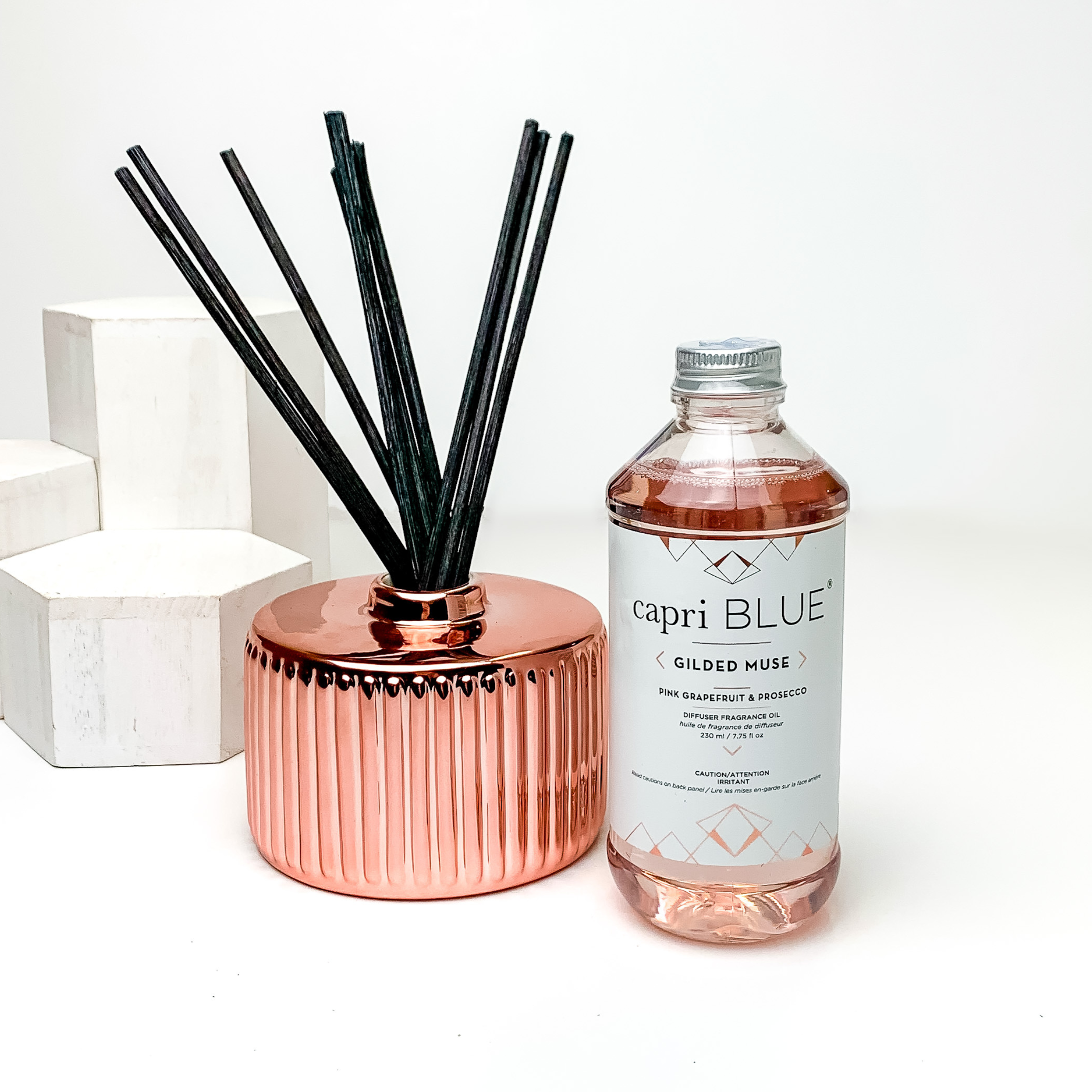 Capri Blue | Rose Gold Gilded Fragranced Reed Diffuser | Pink Grapefruit & Prosecco - Giddy Up Glamour Boutique