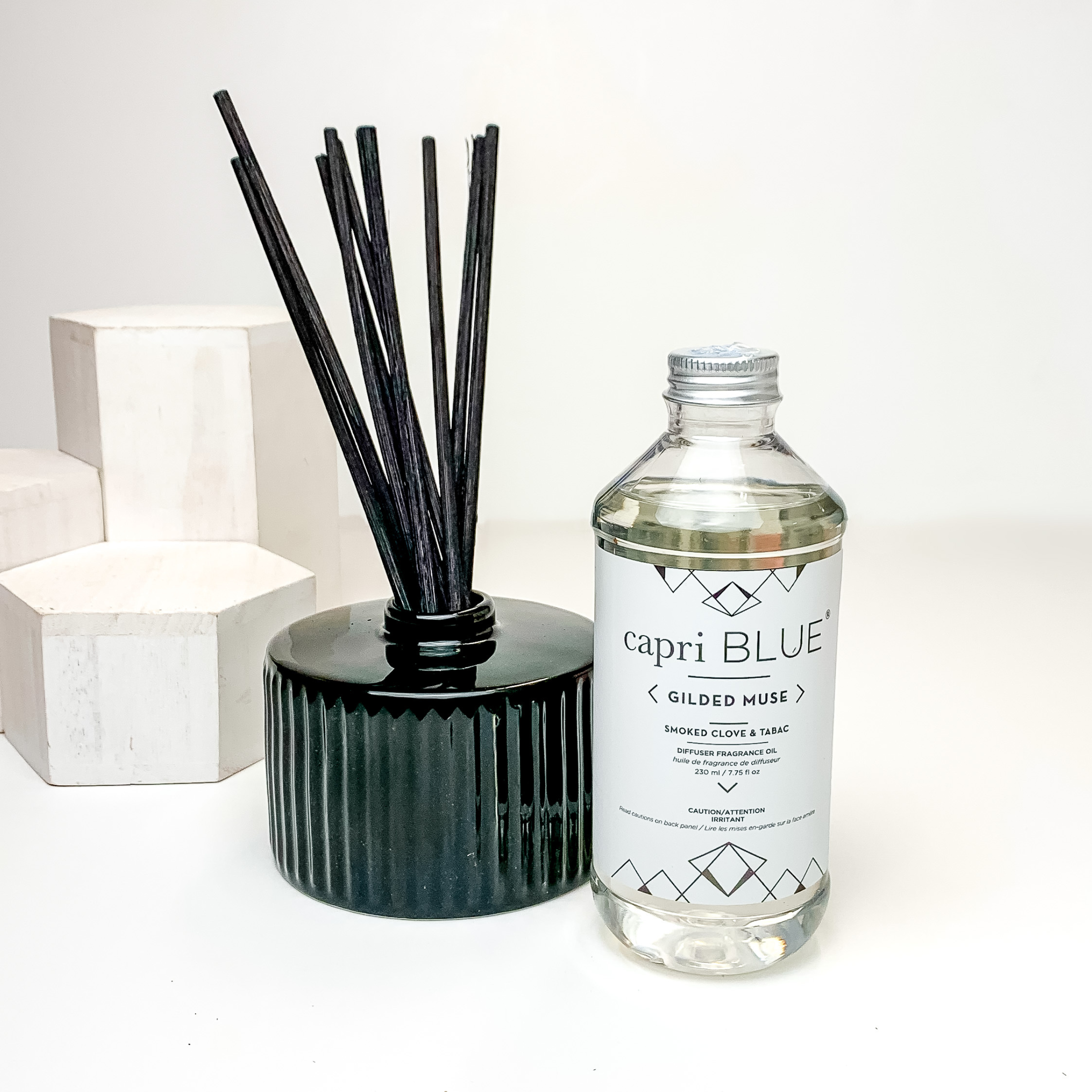 Capri Blue | Black Gilded Fragranced Reed Diffuser |Smoked Clove & Tabac - Giddy Up Glamour Boutique