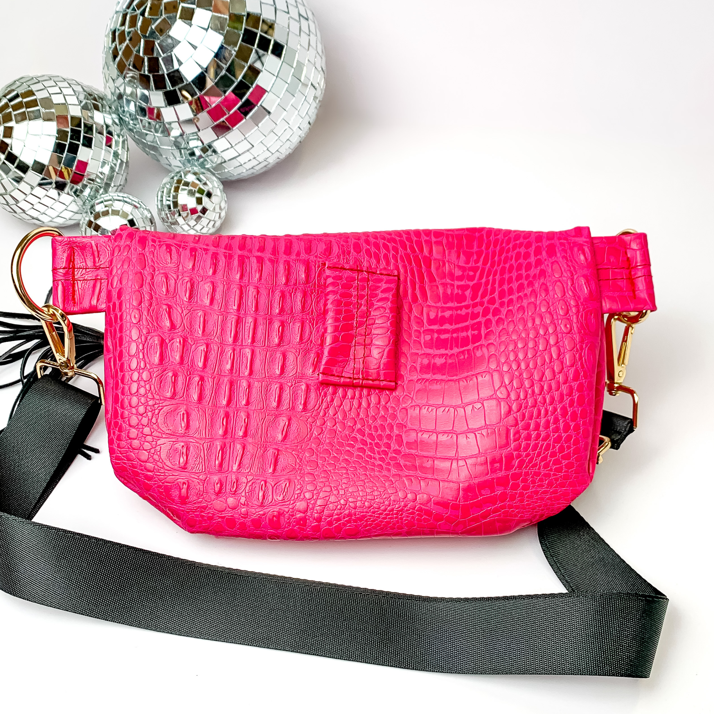 Makeup Junkie | Dolly Sidekick with Adjustable Strap in Hot Pink Croc Print - Giddy Up Glamour Boutique