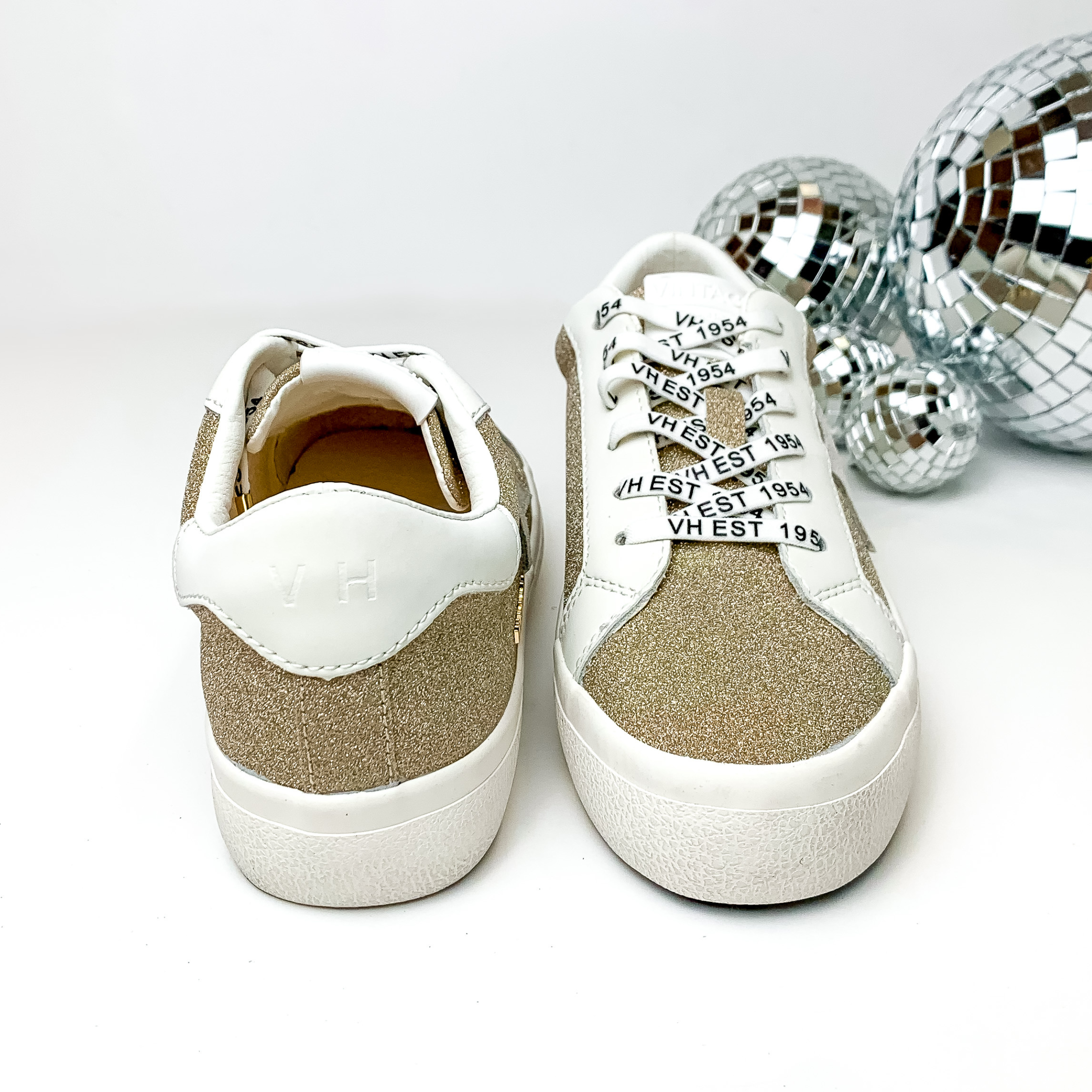 Vintage Havana | Vera Glitter Sneakers in Light Gold - Giddy Up Glamour Boutique