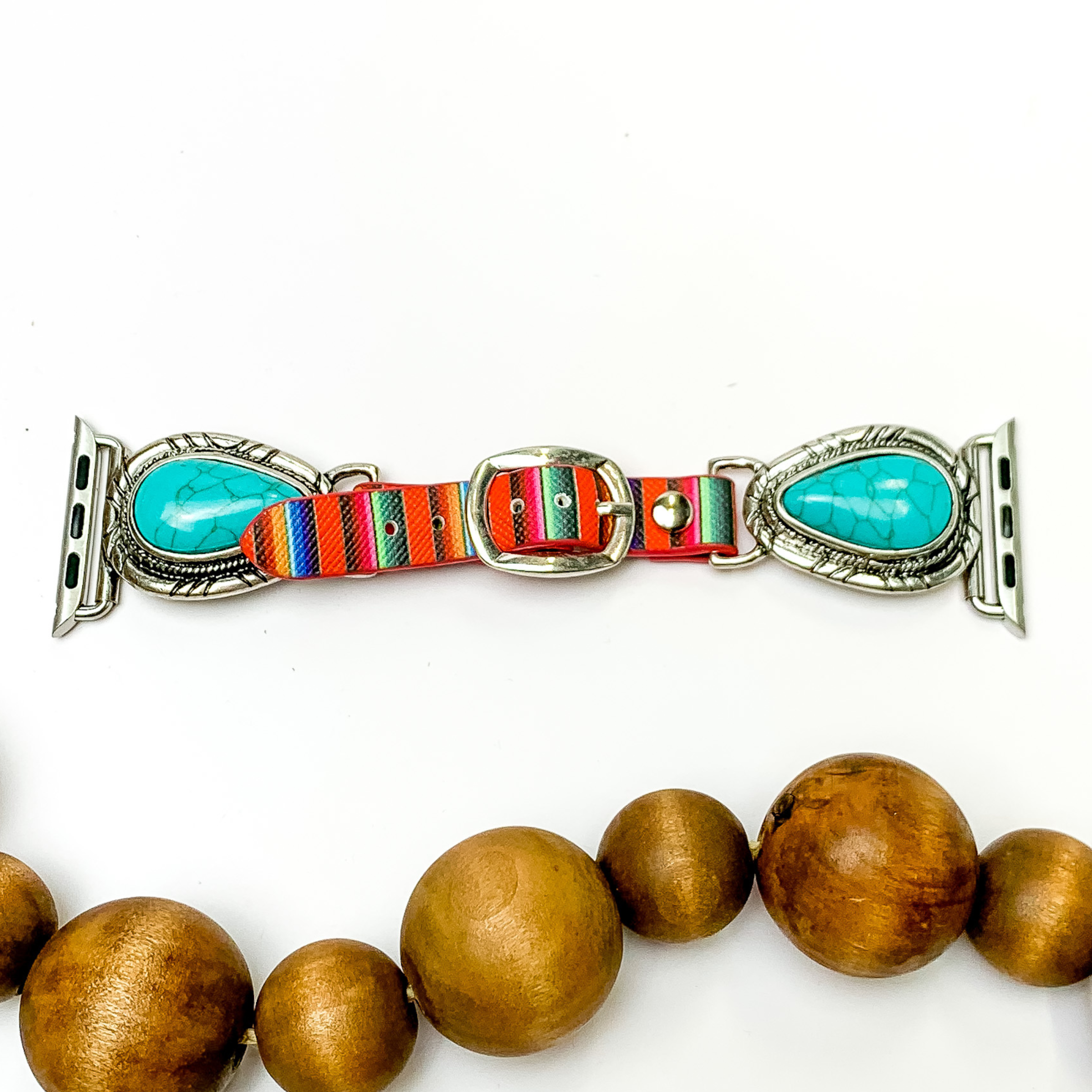 Serape Smart Watch Band with Teardrop Turquoise Stones - Giddy Up Glamour Boutique