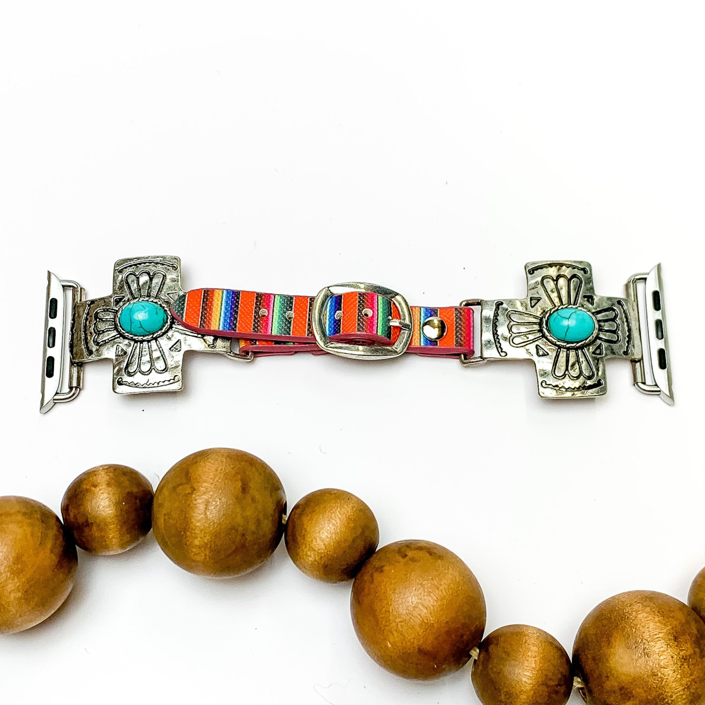 Silver Cross with Turquoise Stone Apple Watch Band in Serape - Giddy Up Glamour Boutique