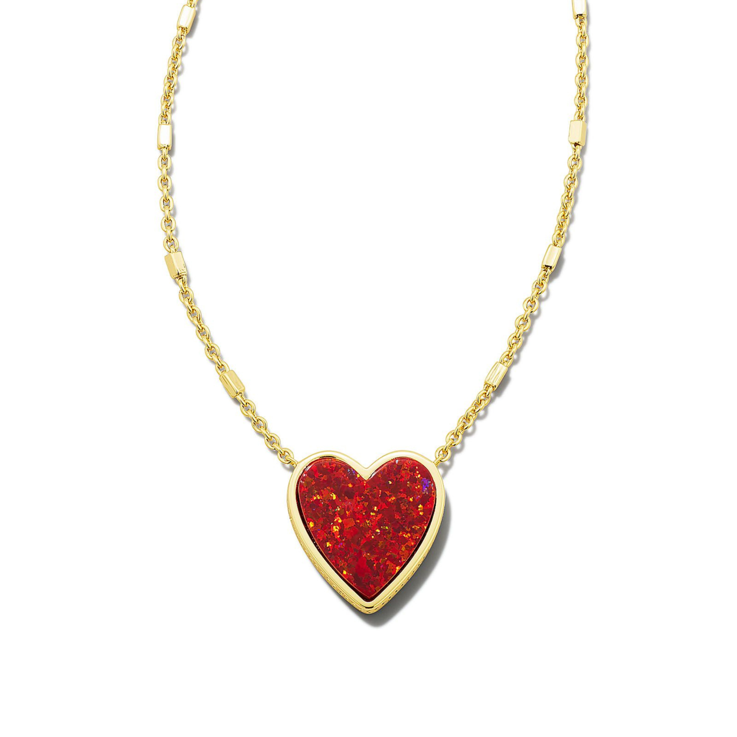 Kendra Scott | Heart Gold Pendant Necklace in Red Kyocera Opal - Giddy Up Glamour Boutique