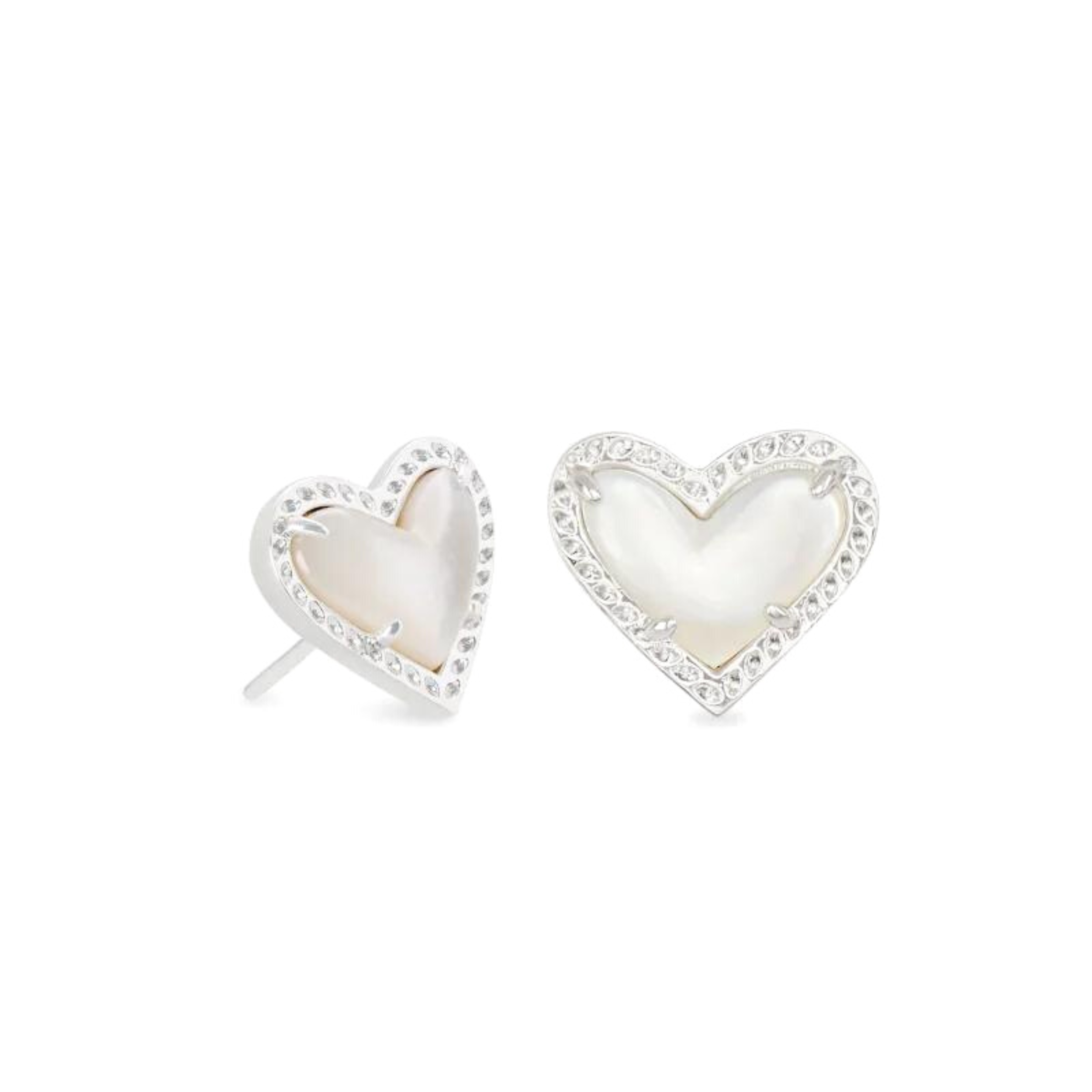 Kendra Scott | Ari Heart Silver Stud Earrings in Ivory Mother of Pearl - Giddy Up Glamour Boutique