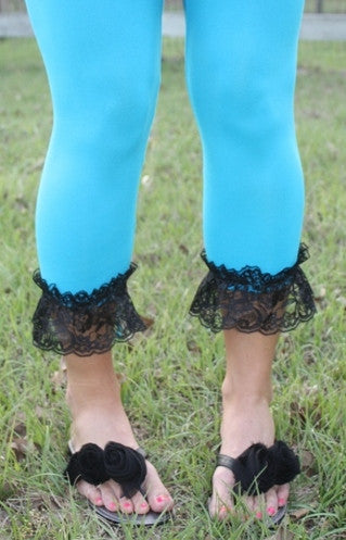 GUG Originals - Leggings with Black Lace Ruffle Bottoms in Assorted Colors - Giddy Up Glamour Boutique