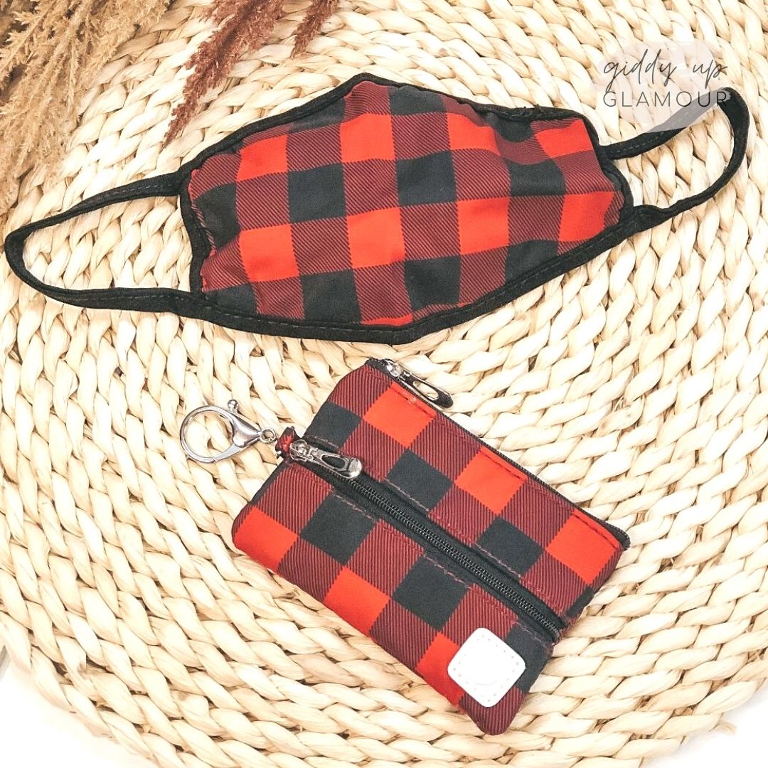 Packed with Style Buffalo Plaid Mini Versi Bag with Face Covering Included in Red - Giddy Up Glamour Boutique