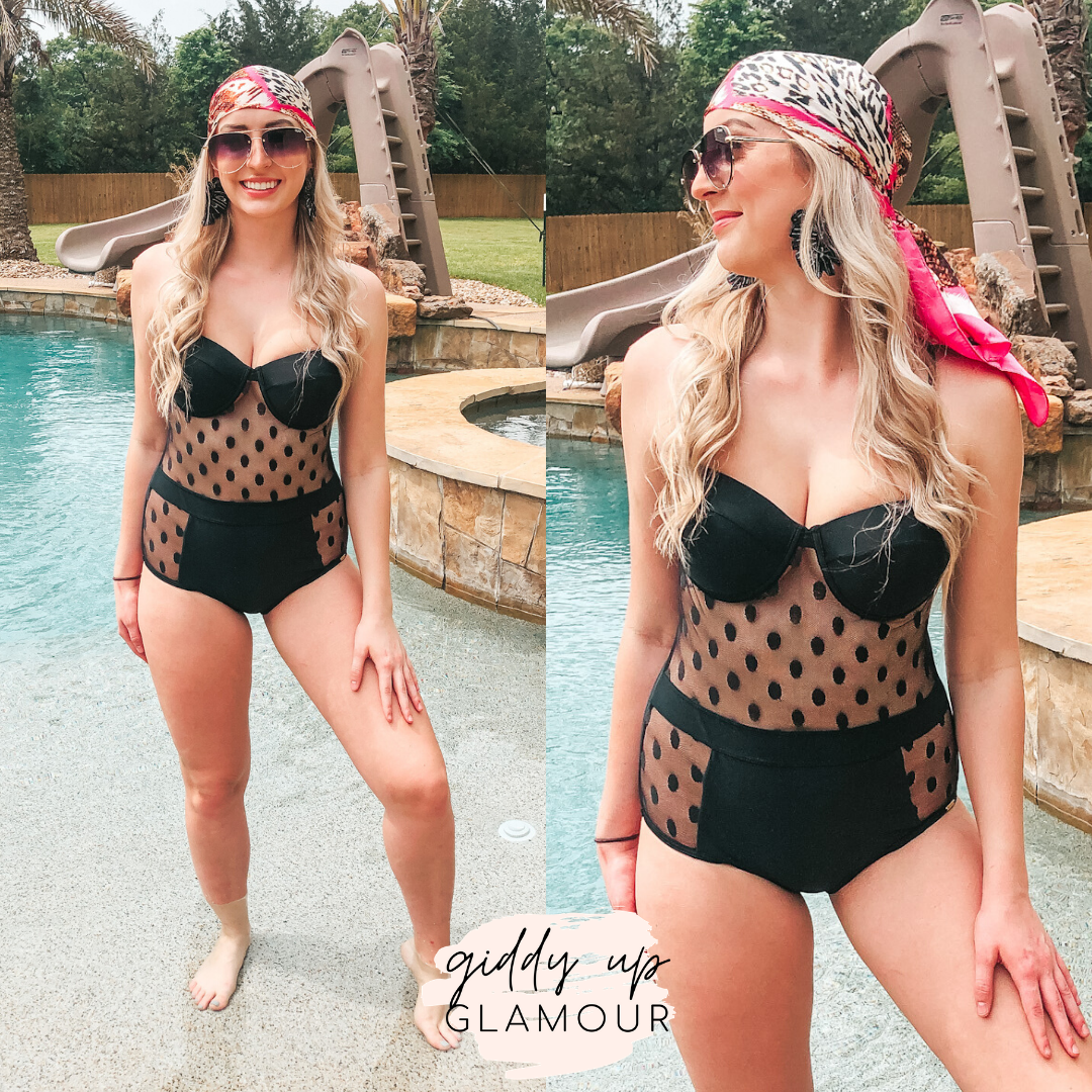 Summertime Fine Dotted Mesh One Piece Swimsuit in Black - Giddy Up Glamour Boutique