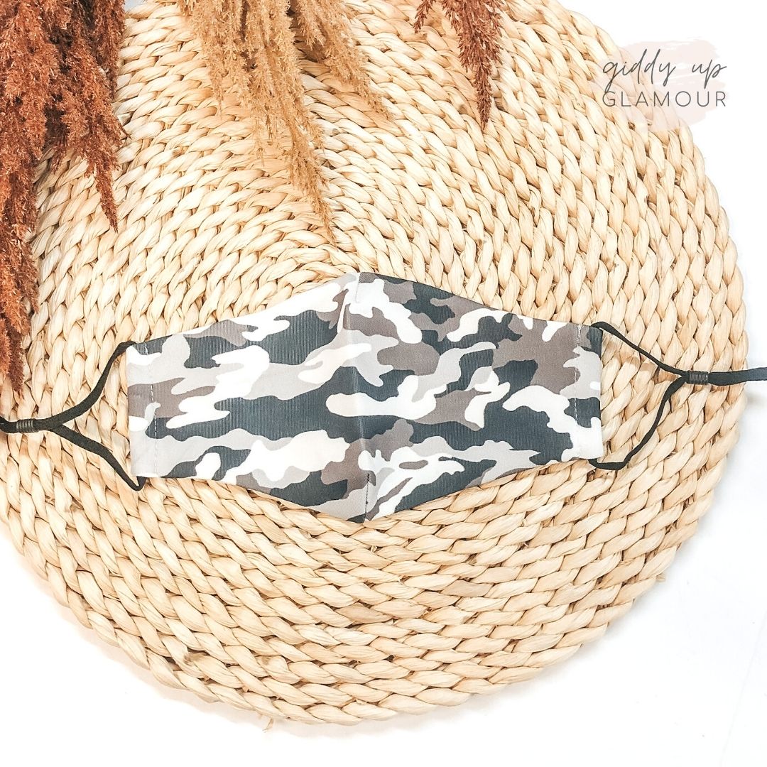 Can't Be Spotted Camouflage Adjustable Face Covering in Charcoal - Giddy Up Glamour Boutique