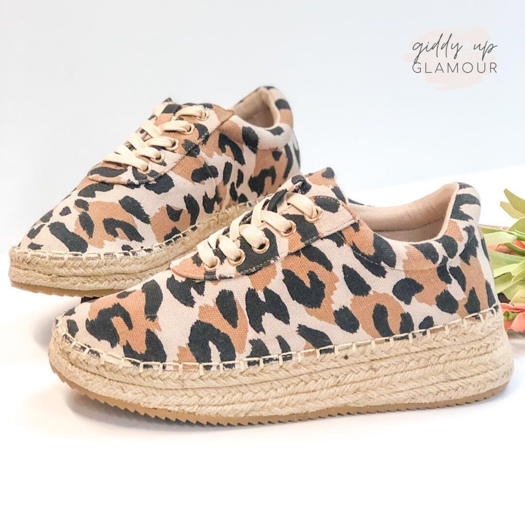 Last Chance Size 6 & 7 | Ready to Roam Lace Up Espadrille Sneakers in Leopard - Giddy Up Glamour Boutique