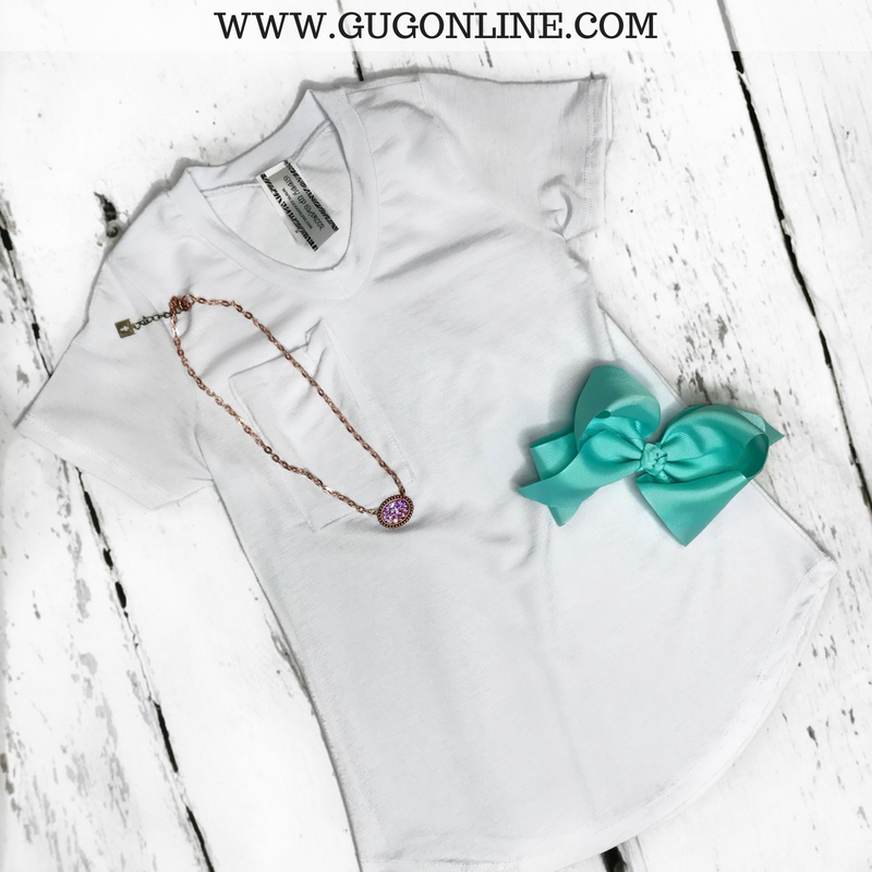 Kids Just Right Short Sleeve Pocket Tee in White - Giddy Up Glamour Boutique