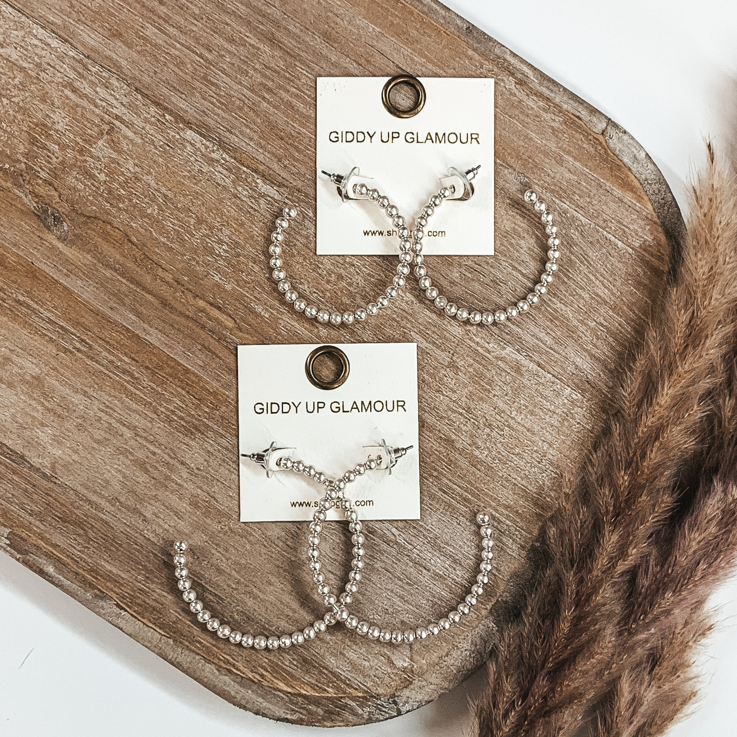 Beaded Bliss Large Hoops in Matte Silver - Giddy Up Glamour Boutique