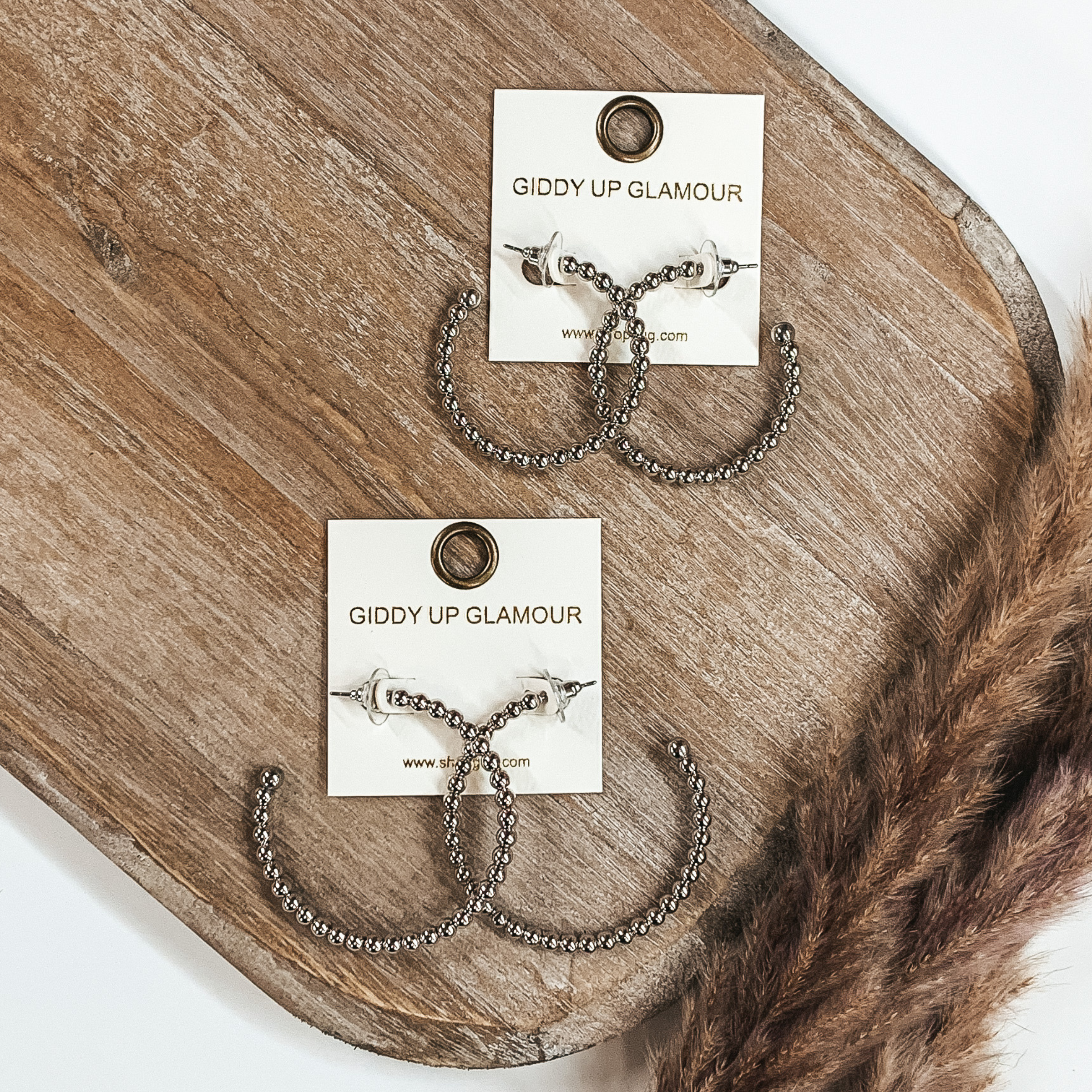 Beaded Bliss Medium Hoops in Silver - Giddy Up Glamour Boutique