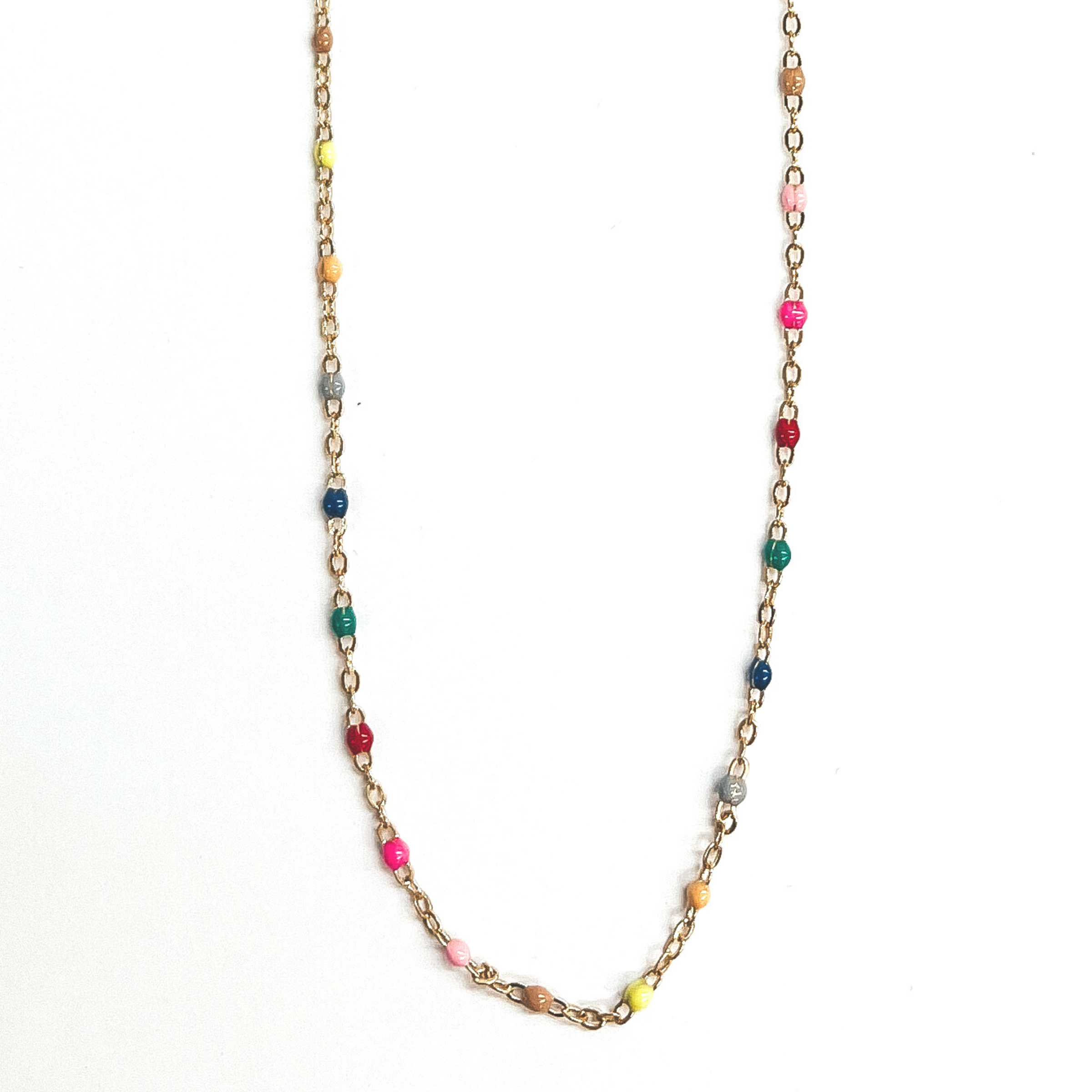36 Inch Gold Necklace with Multicolored Beads - Giddy Up Glamour Boutique