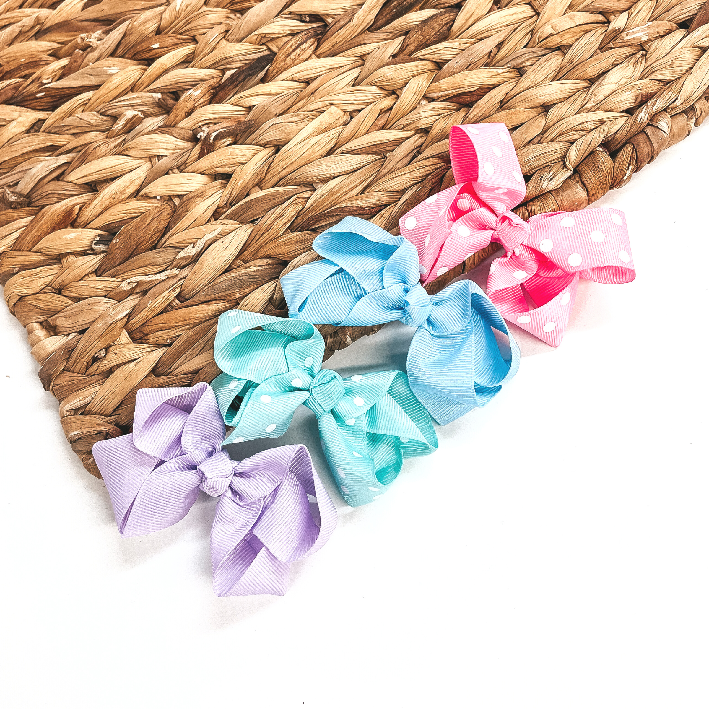 Buy 3 for $10 | Set of Four | Hair Bows with Polka Dots in Assorted Colors - Giddy Up Glamour Boutique