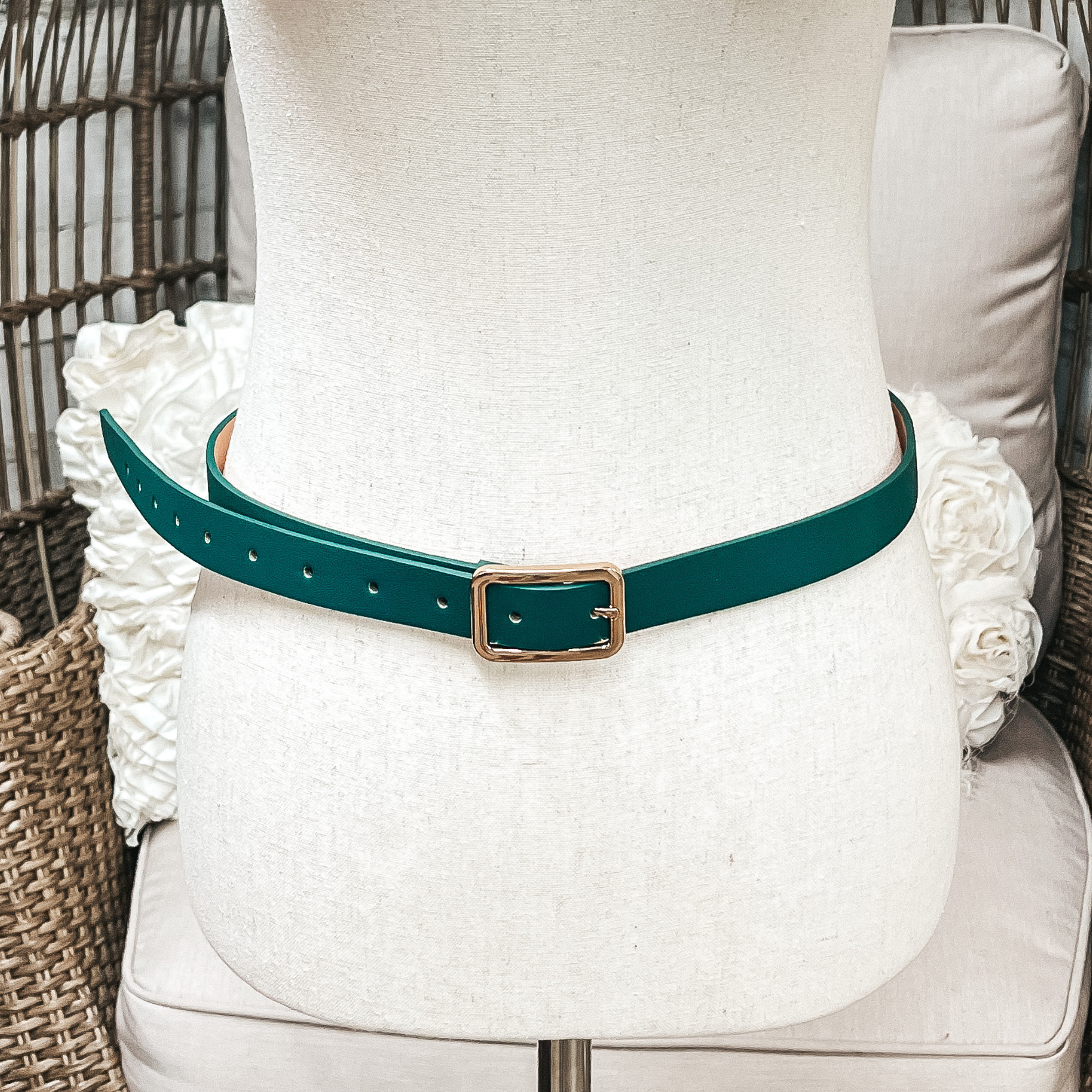 Set of Three | Skinny Fashion Belts in Burgundy, Cognac, and Forest Green - Giddy Up Glamour Boutique