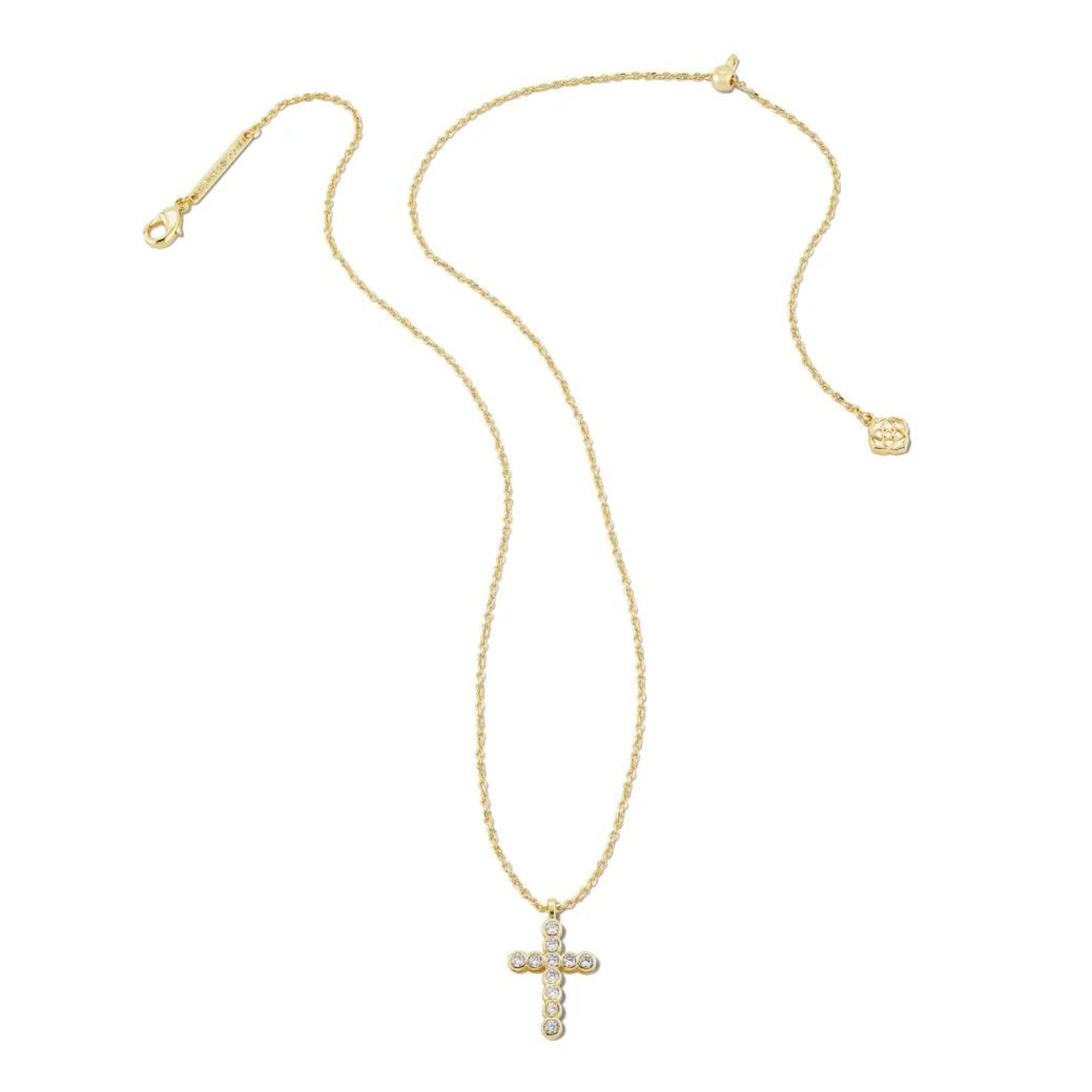 Kendra Scott | Cross Gold Pendant Necklace in White Crystal - Giddy Up Glamour Boutique