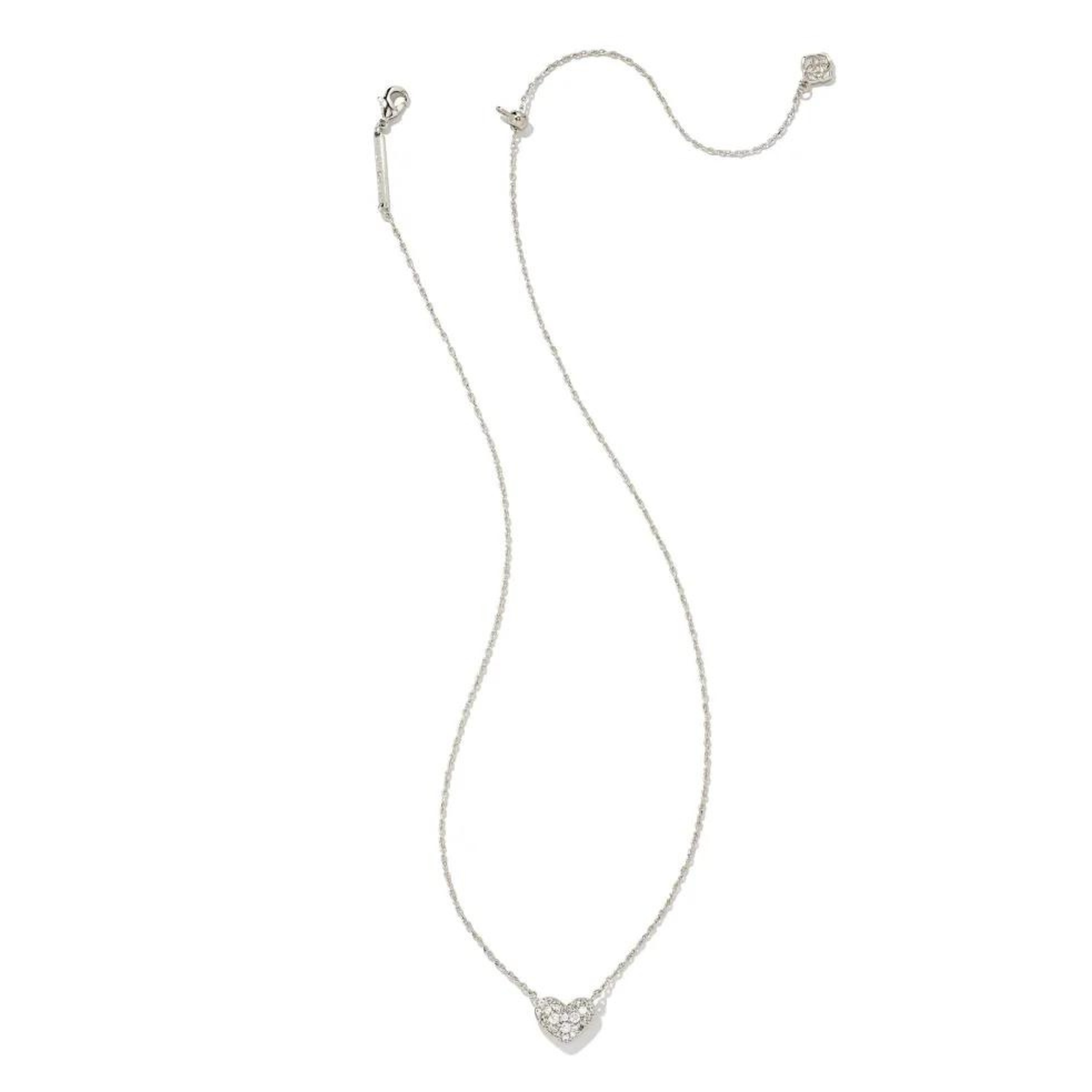 Kendra Scott | Ari Silver Pave Crystal Heart Necklace in White Crystal - Giddy Up Glamour Boutique