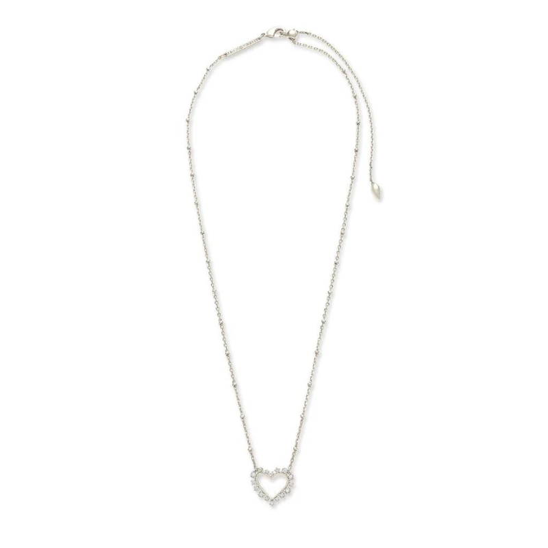 Kendra Scott | Ari Heart Silver Pendant Necklace in White Crystal - Giddy Up Glamour Boutique