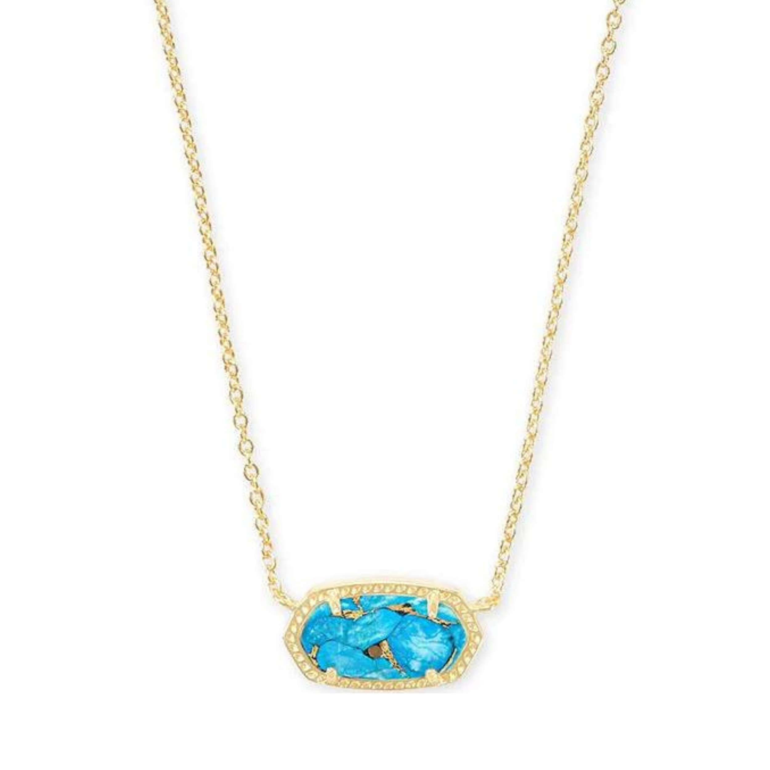 Gold necklace with gold bronze veined turquoise stone, pictured on a white background.