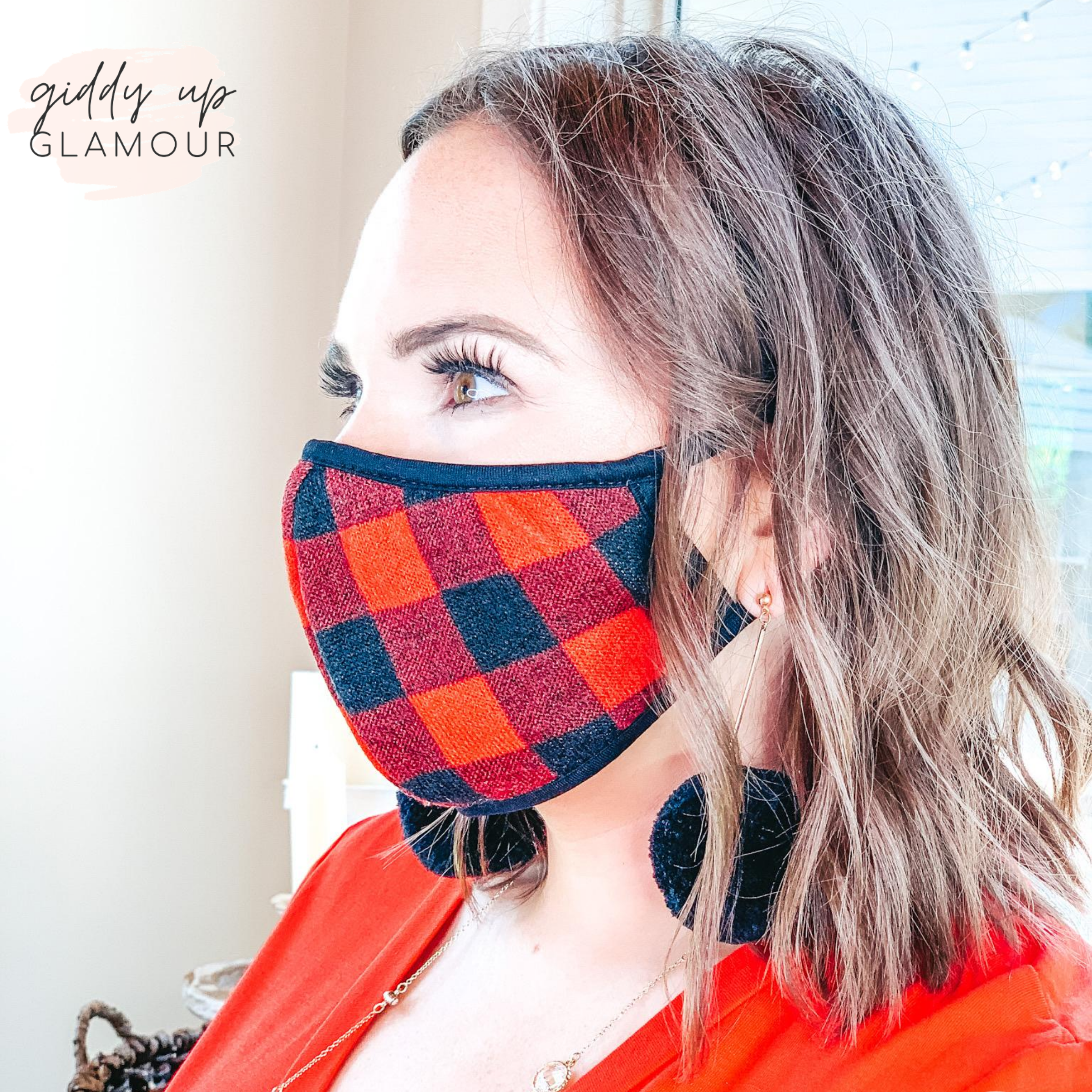 Can't Cover Style Buffalo Plaid Cloth Face Covering in Red and Black - Giddy Up Glamour Boutique