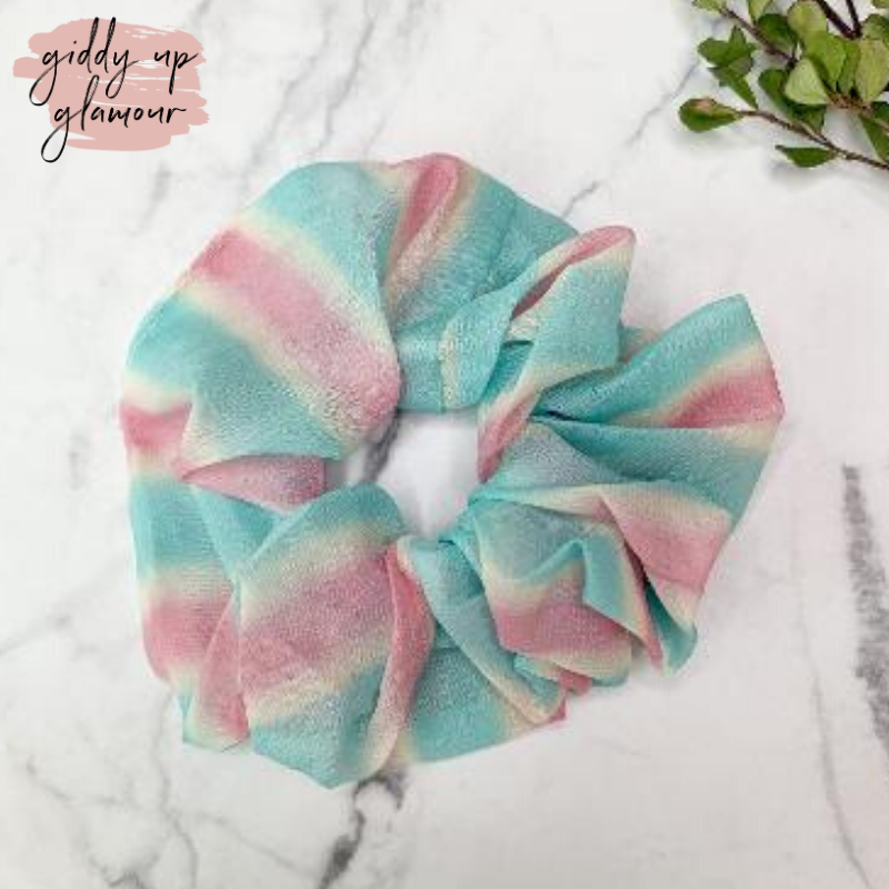 Buy 3 for $10 | Uptown Essence Watercolor Scrunchie in Pink and Blue - Giddy Up Glamour Boutique