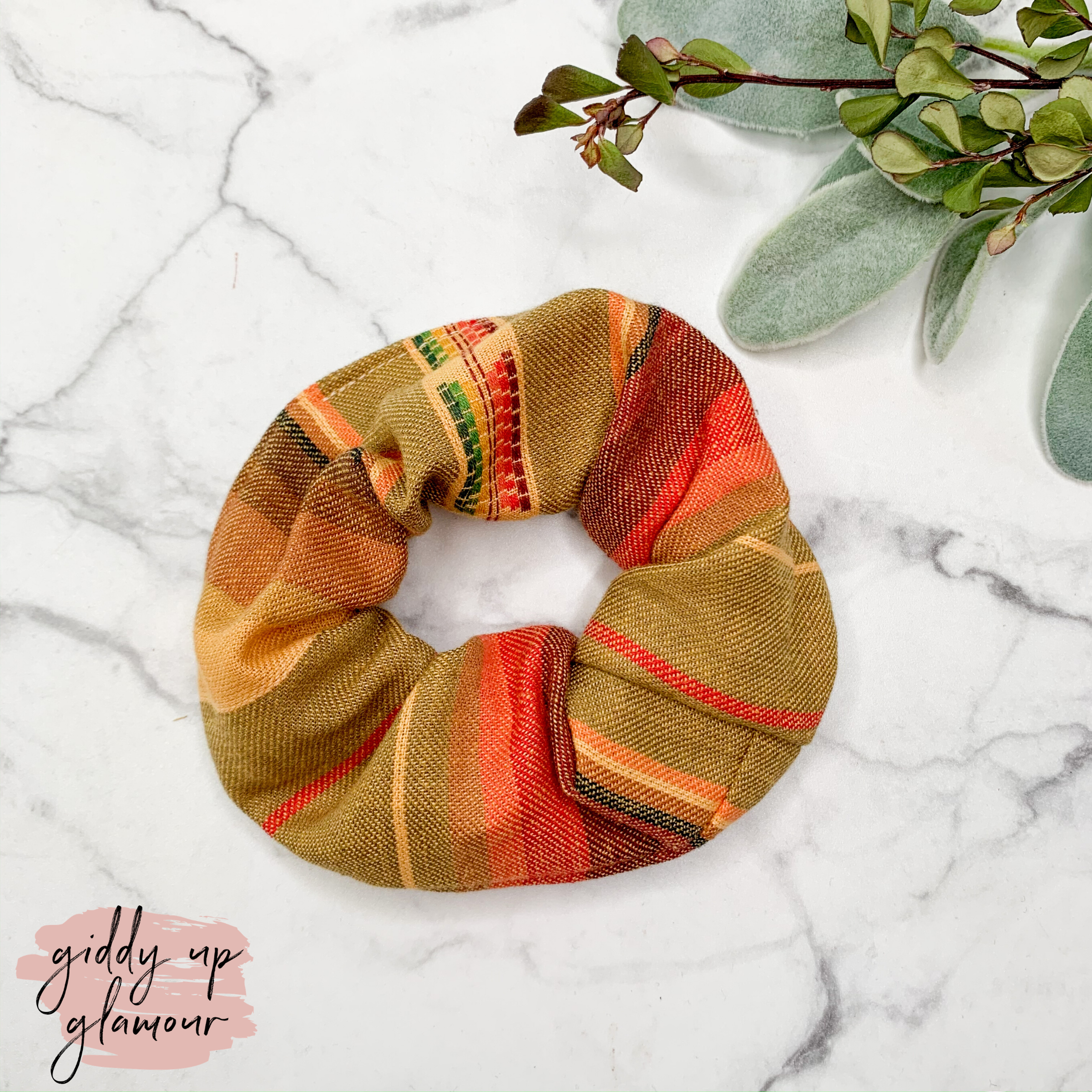 Handmade in Texas | Mojave Serape Scrunchie in Mustard - Giddy Up Glamour Boutique