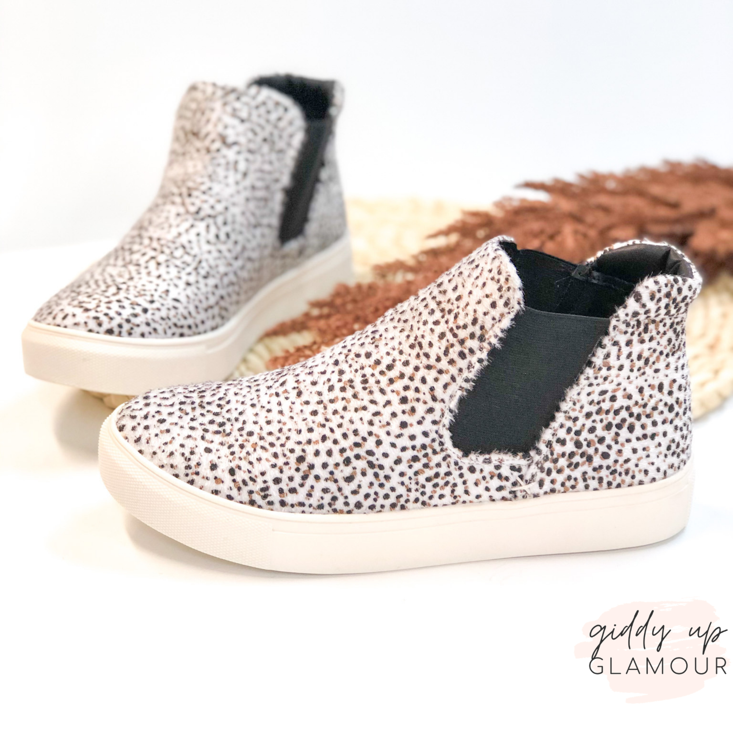 Last Chance Size 7.5, 8 & 9.5 | Very G | Downtown Stroll High Top Slip On Dotted Sneakers in Ivory - Giddy Up Glamour Boutique