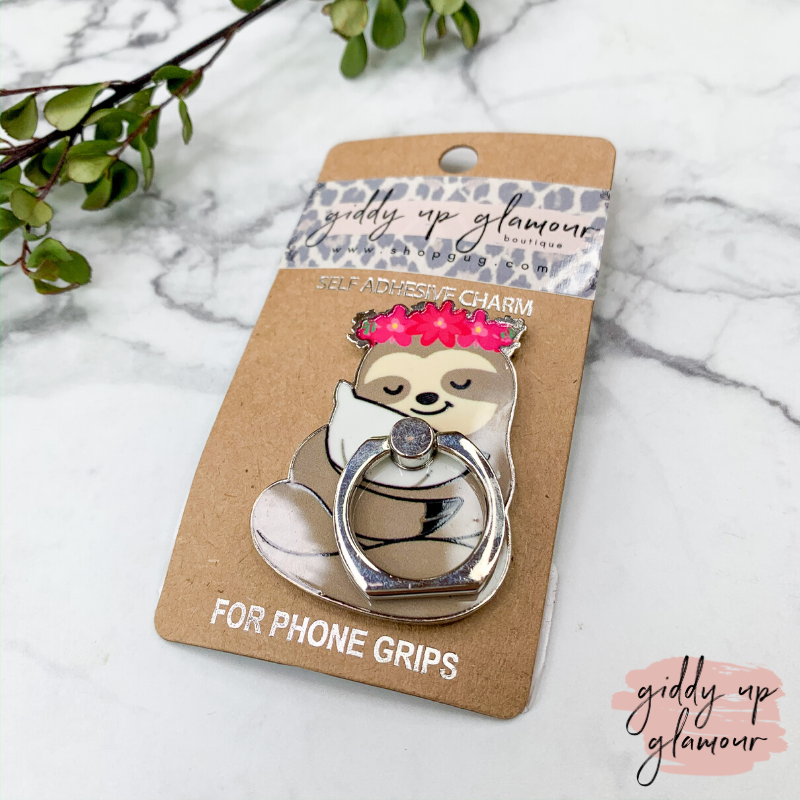 Floral Sleepy Sloth Phone Ring - Giddy Up Glamour Boutique