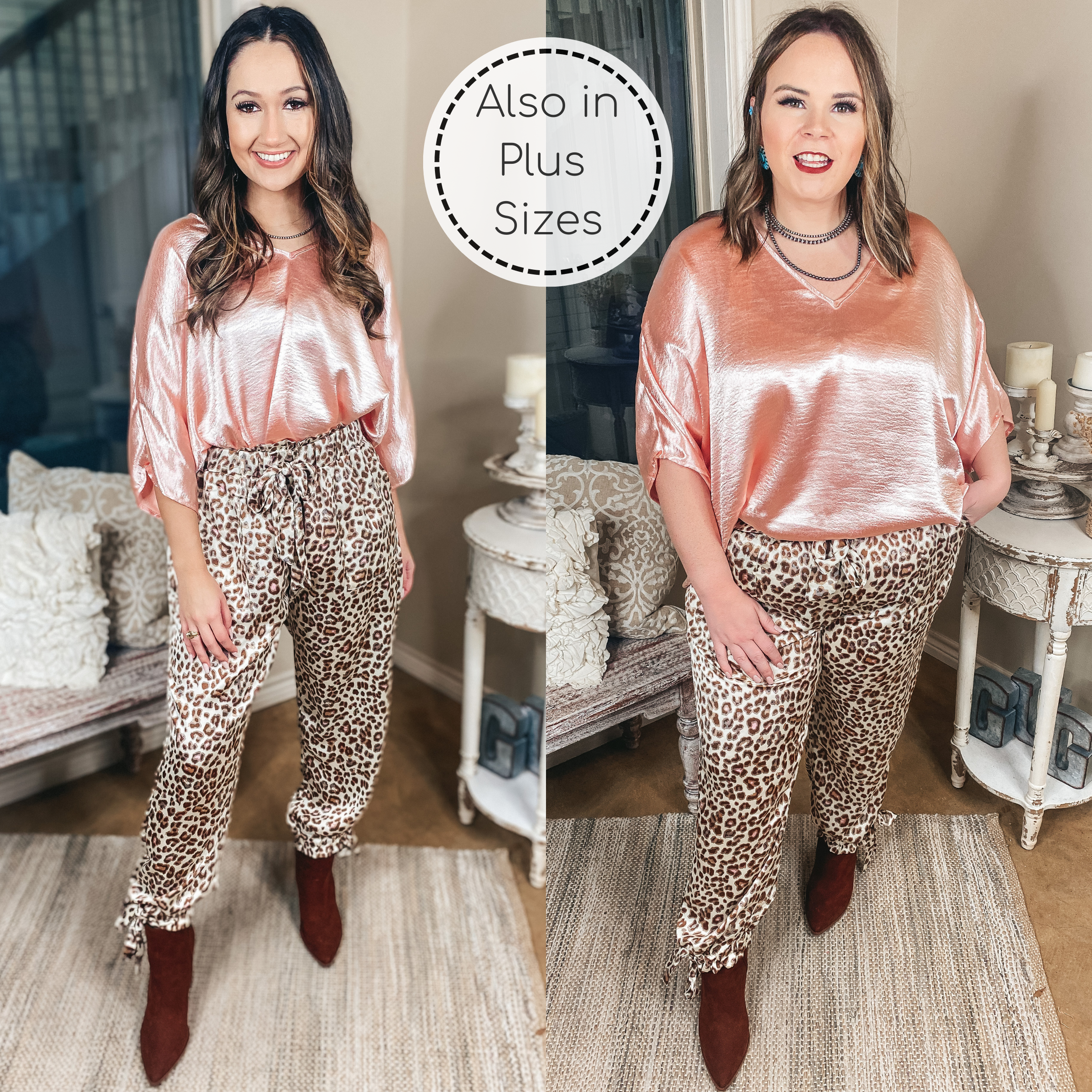 Flirting With Fate Drawstring Leopard Pants with Adjustable Ankles in Beige - Giddy Up Glamour Boutique