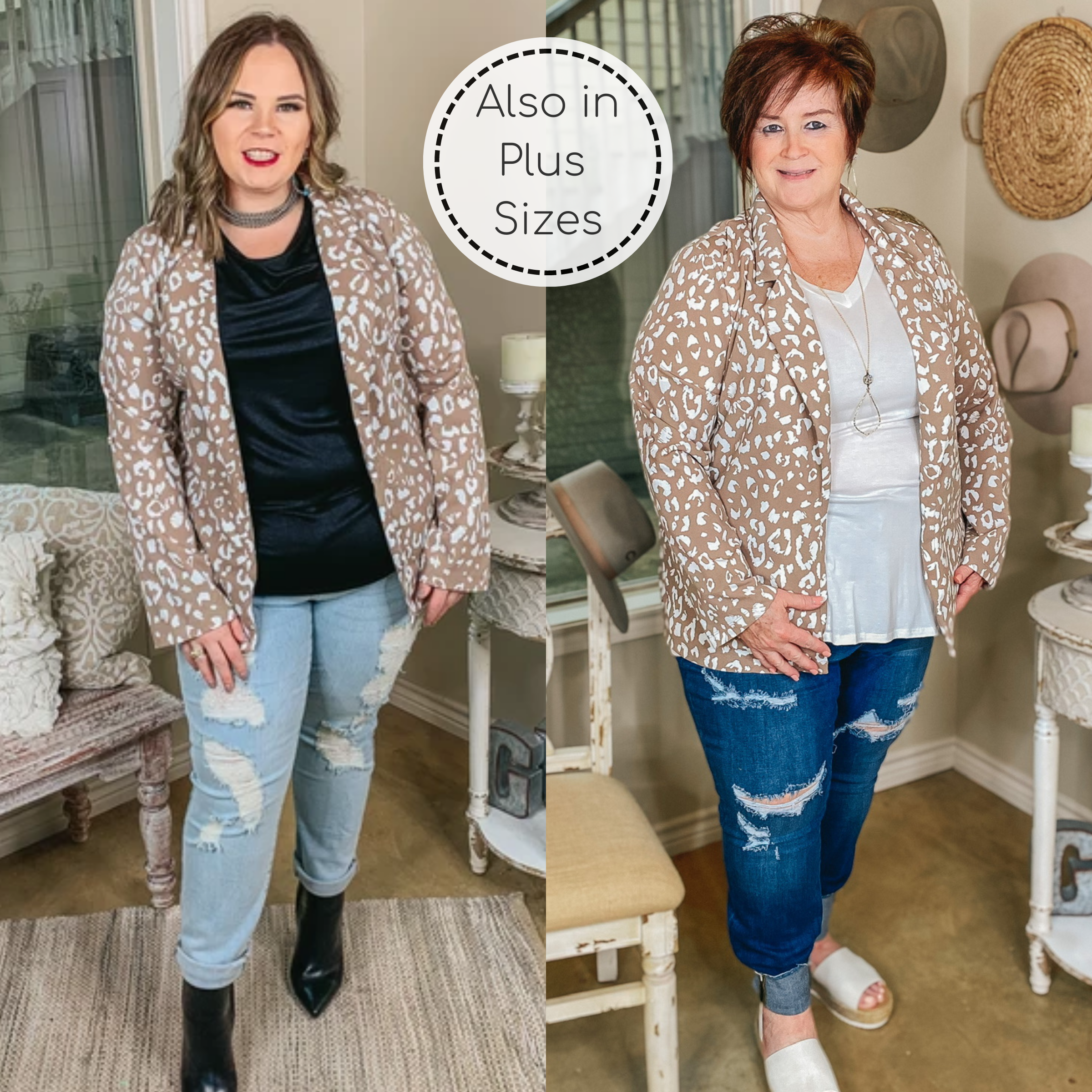 Out Of Office Leopard Print Open Front Blazer with Long Sleeves in Taupe - Giddy Up Glamour Boutique