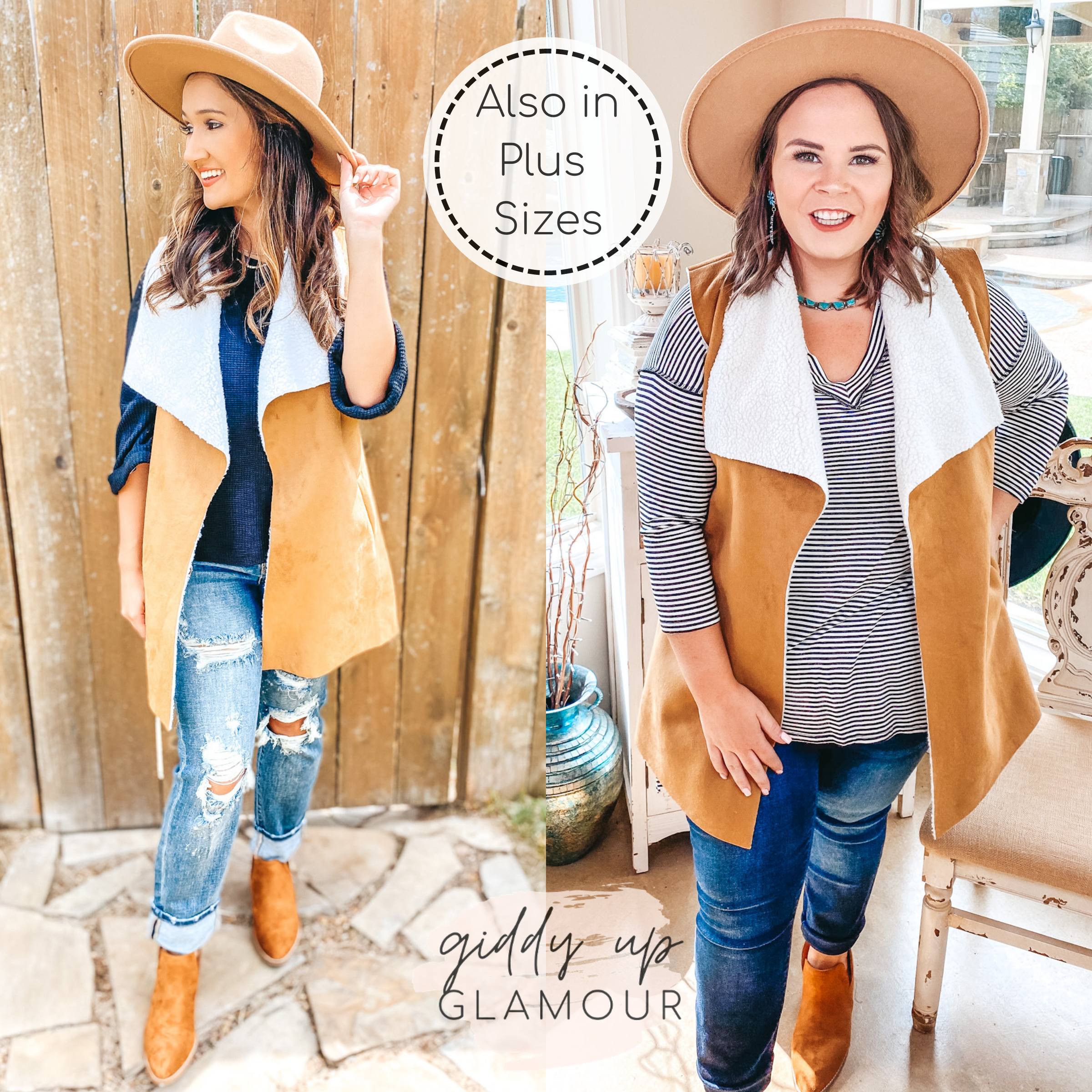 Stylish Vision Faux Buckskin Vest with Sherpa Lining - Giddy Up Glamour Boutique