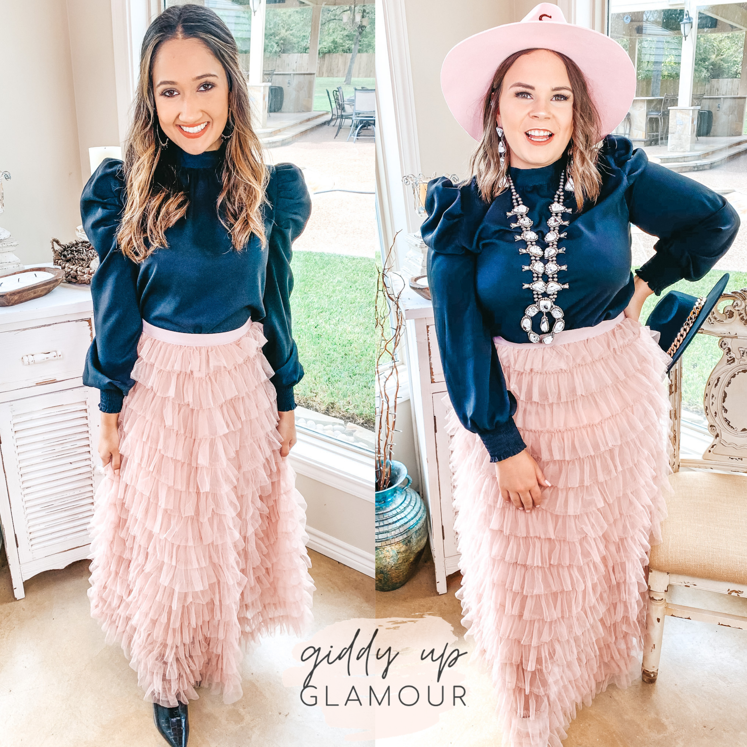 Warm Wishes Ruffle Tulle Maxi Skirt in Blush Pink - Giddy Up Glamour Boutique