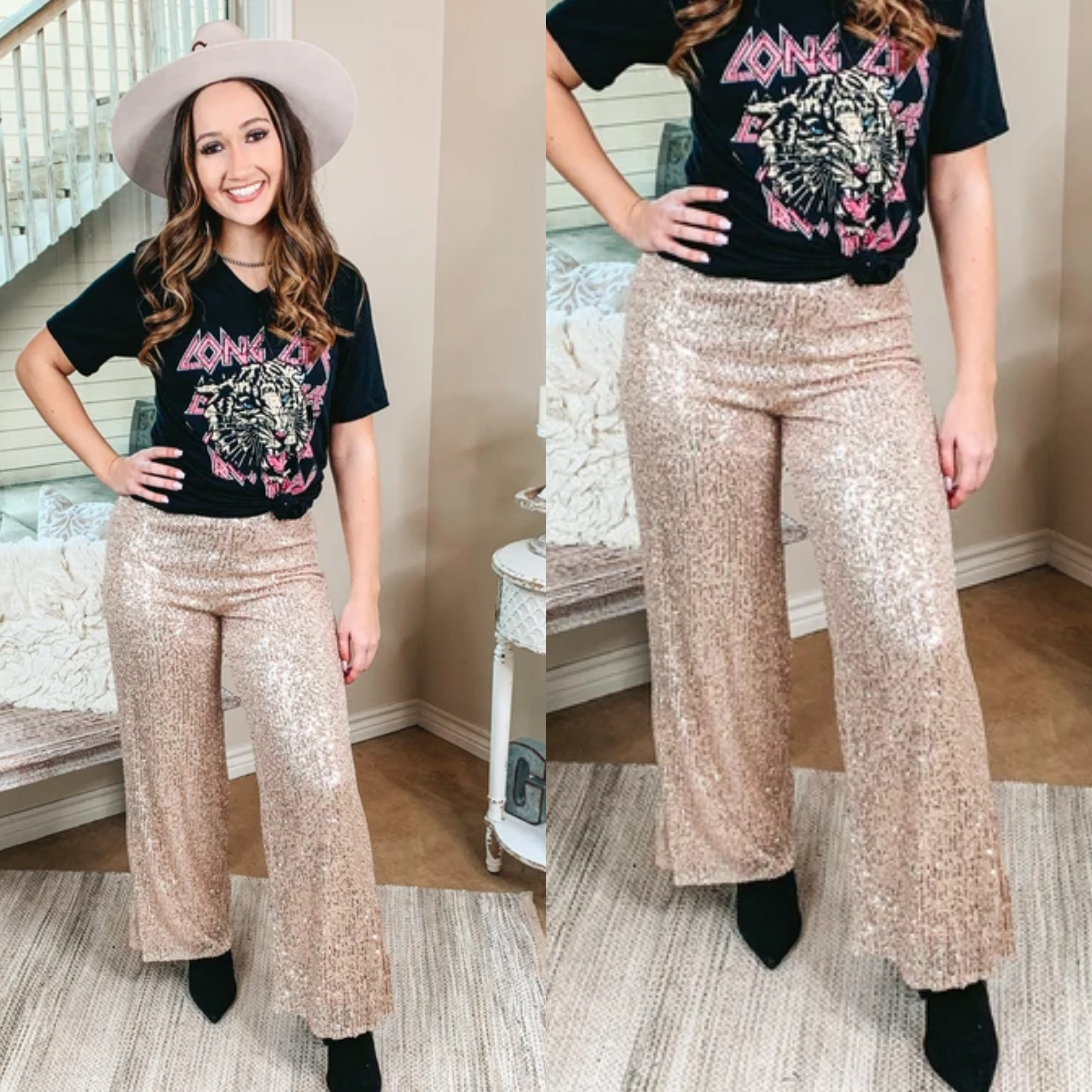 Always Extra Full Sequin Wide Leg Pants in Ivory - Giddy Up Glamour Boutique