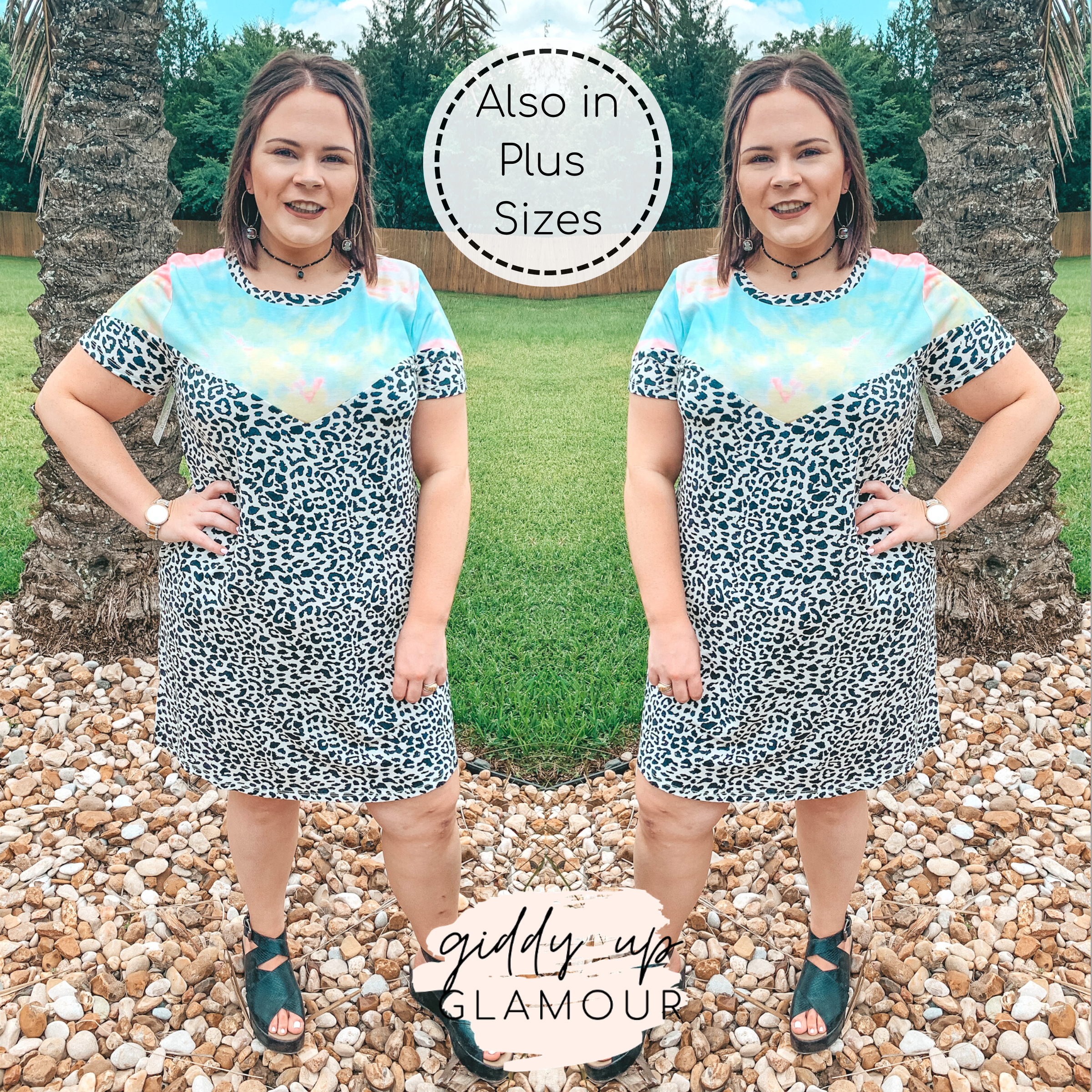 Between Us Short Sleeve  Dress in Tie Dye and Dalmatian - Giddy Up Glamour Boutique